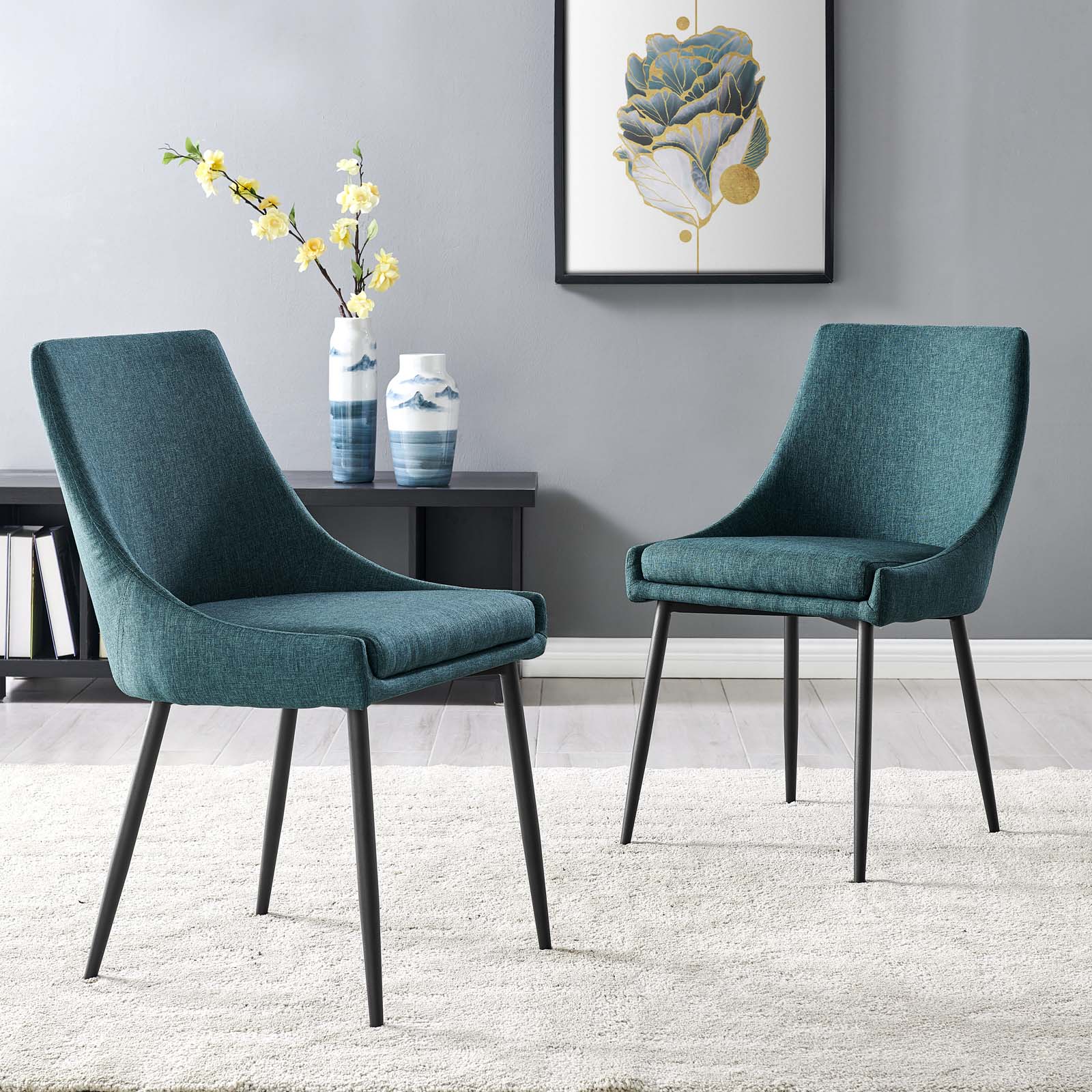 Modway Dining Chairs - Viscount Dining Chairs Black & Teal (Set Of 2)