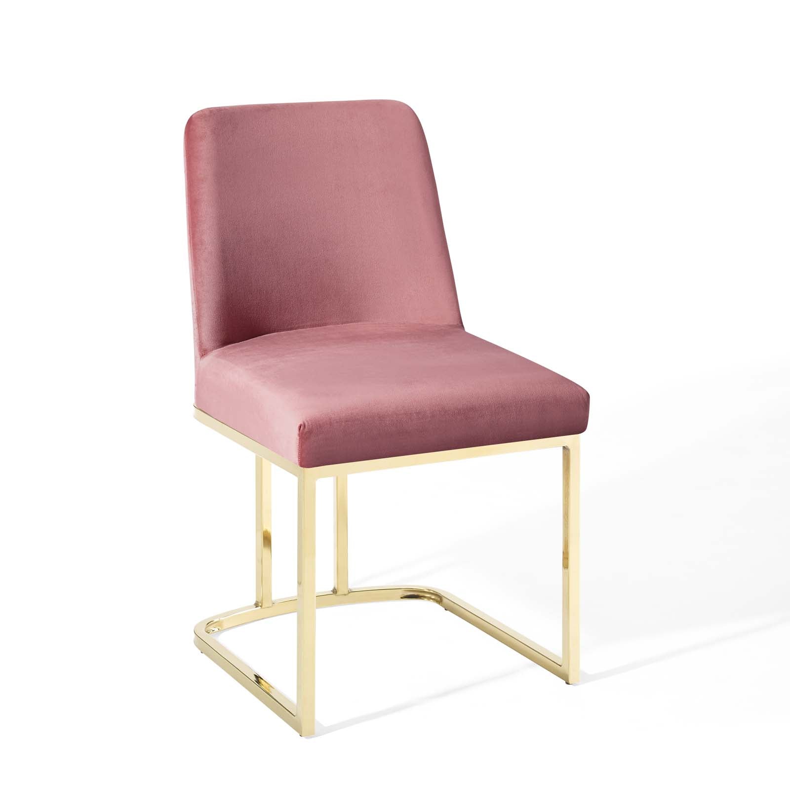 Modway Dining Chairs - Amplify Sled Base Performance Velvet Dining Side Chair Gold Dusty Rose