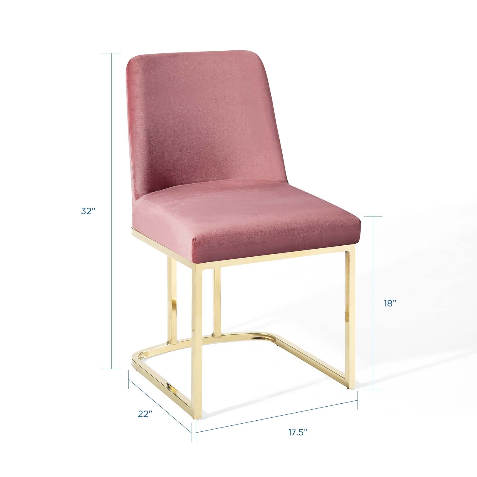 Modway Dining Chairs - Amplify Sled Base Performance Velvet Dining Side Chair Gold Dusty Rose
