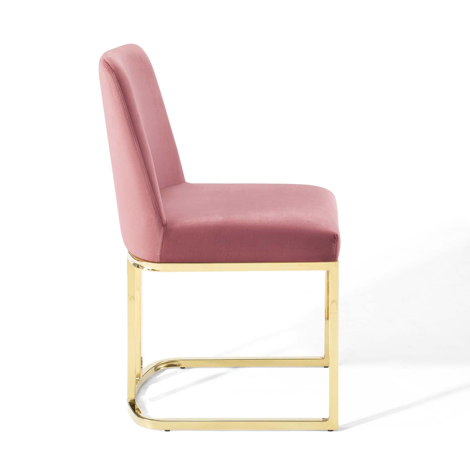 Modway Dining Chairs - Amplify Sled Base Performance Velvet Dining Side Chair Gold Dusty Rose