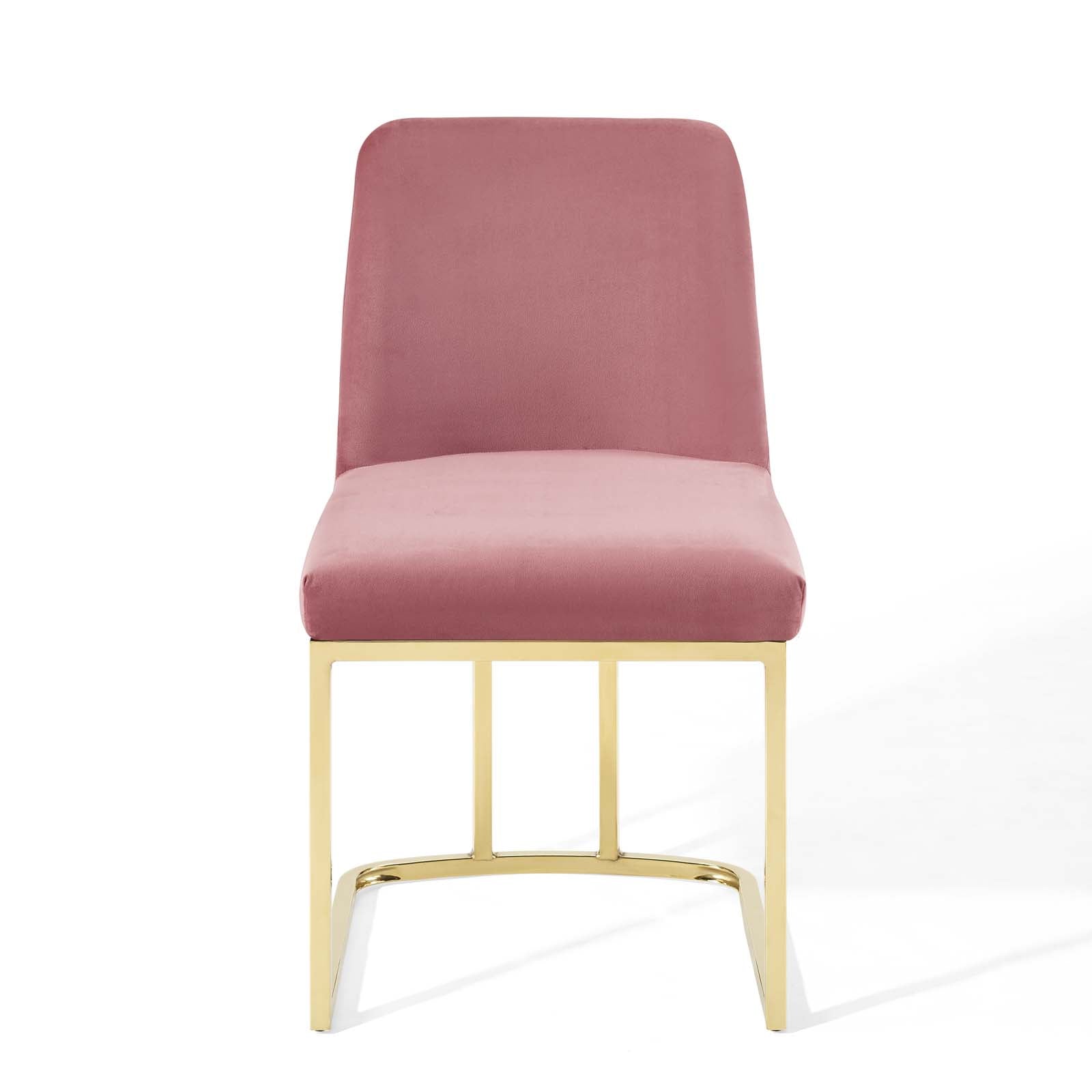 Modway Dining Chairs - Amplify Sled Base Performance Velvet Dining Side Chair Gold Dusty Rose