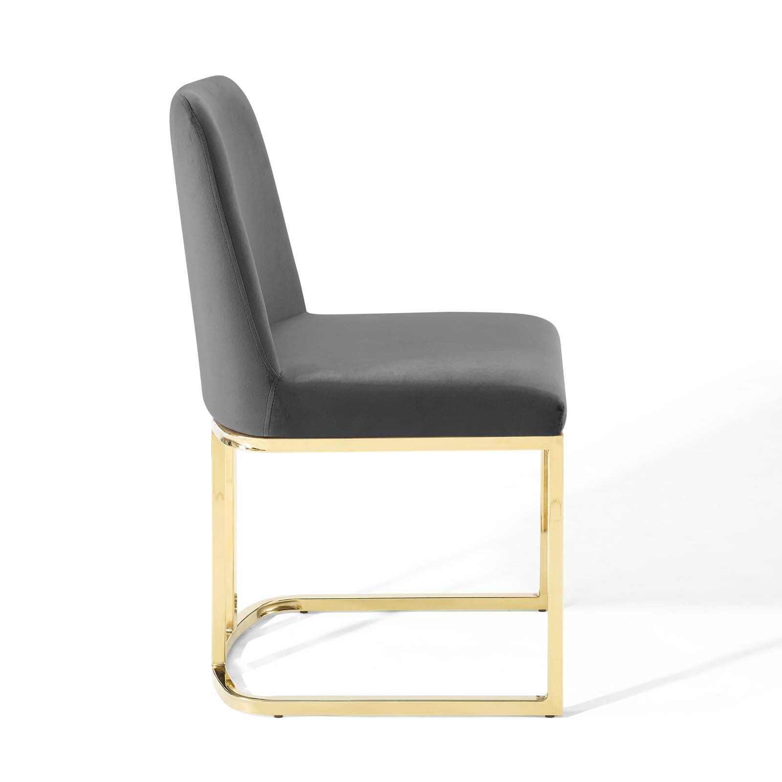 Modway Dining Chairs - Amplify Sled Base Performance Velvet Dining Side Chair Gold Gray
