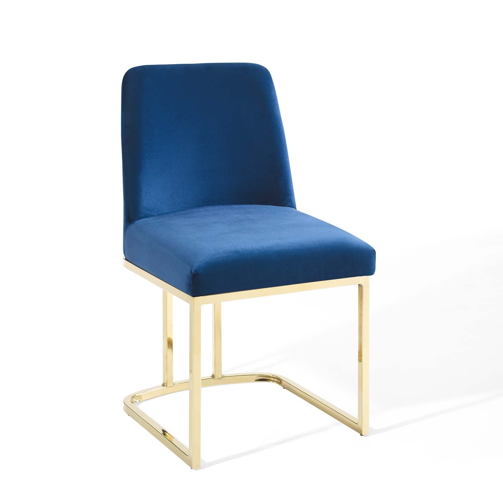 Modway Dining Chairs - Amplify Sled Base Performance Velvet Dining Side Chair Gold Navy