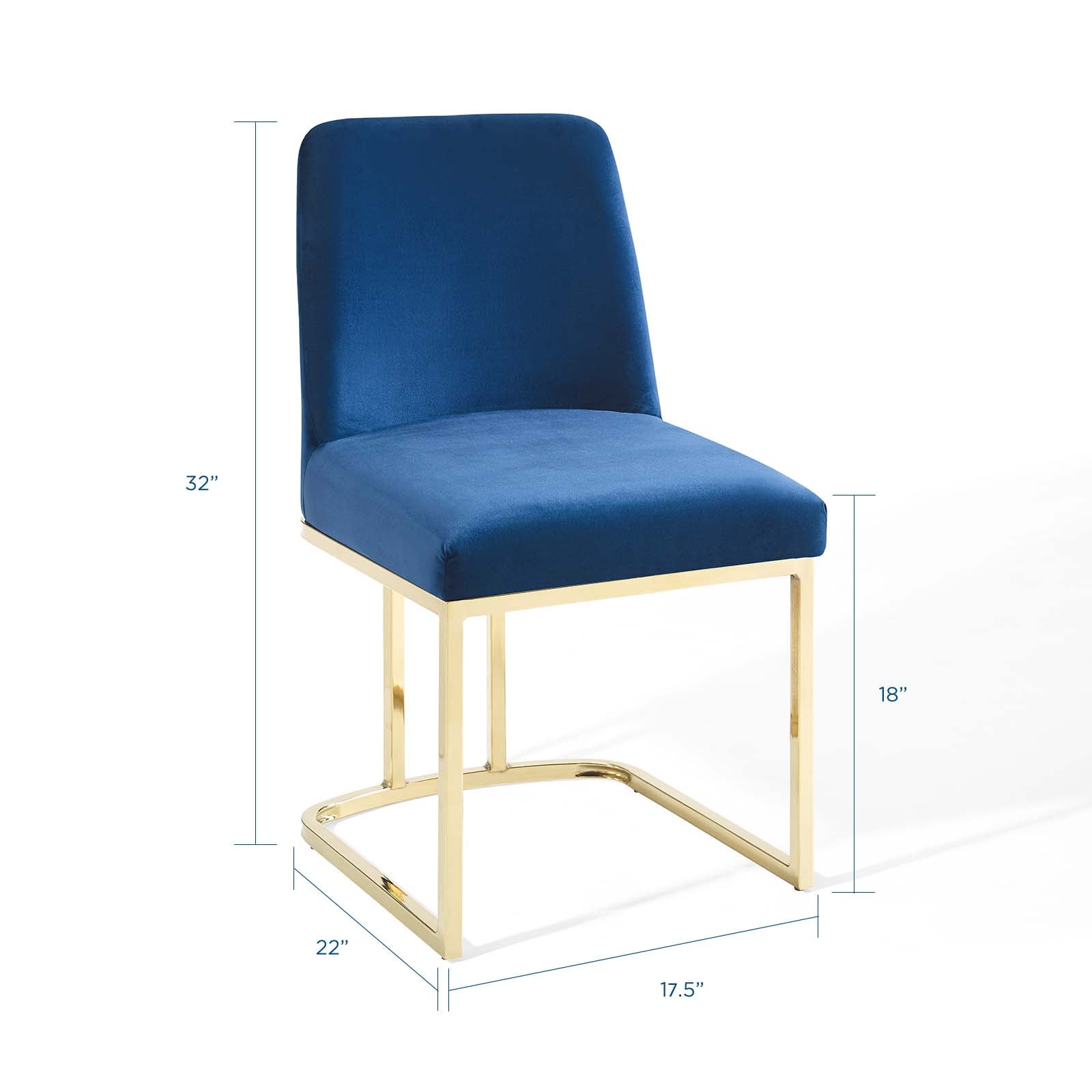 Modway Dining Chairs - Amplify Sled Base Performance Velvet Dining Side Chair Gold Navy