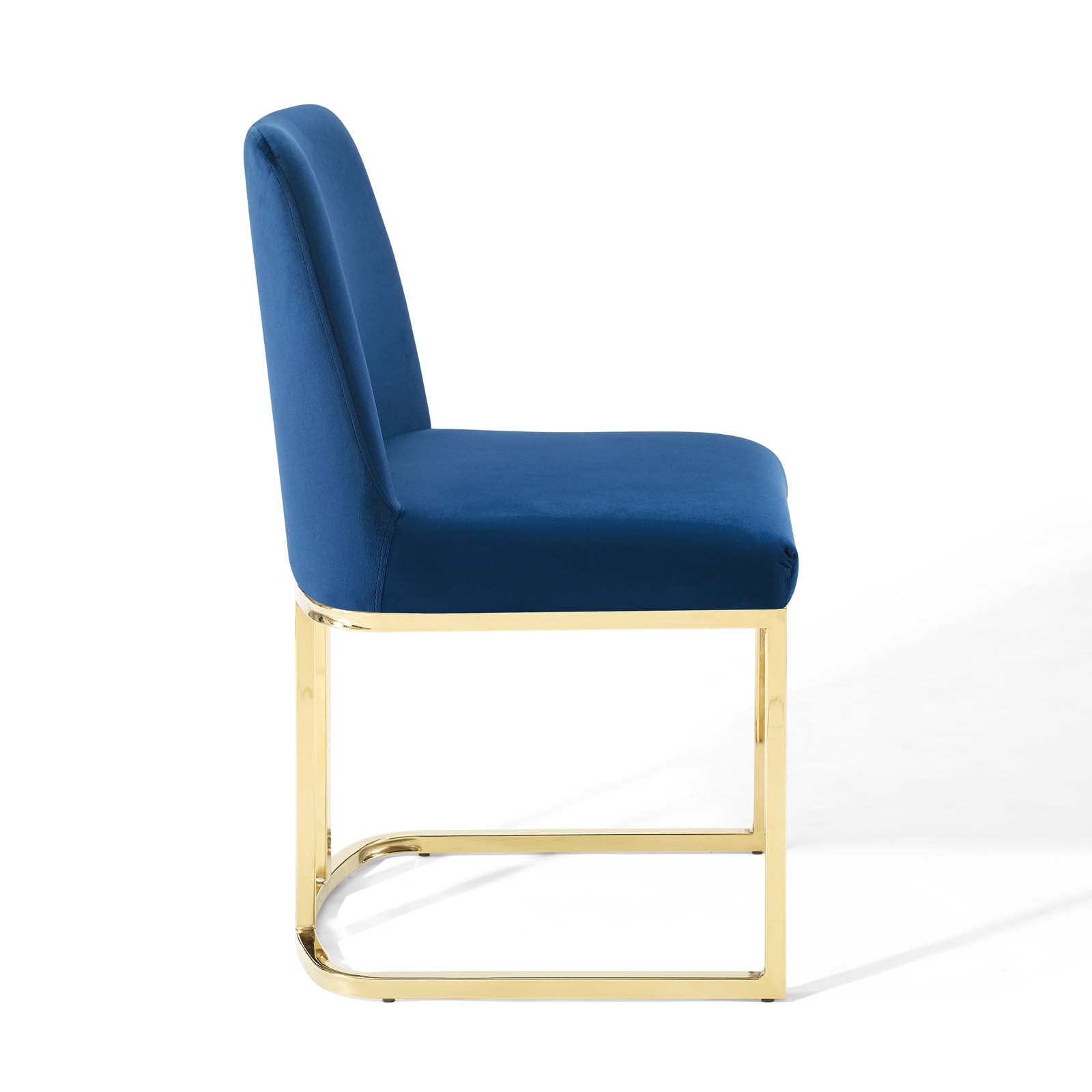 Modway Dining Chairs - Amplify Sled Base Performance Velvet Dining Side Chair Gold Navy