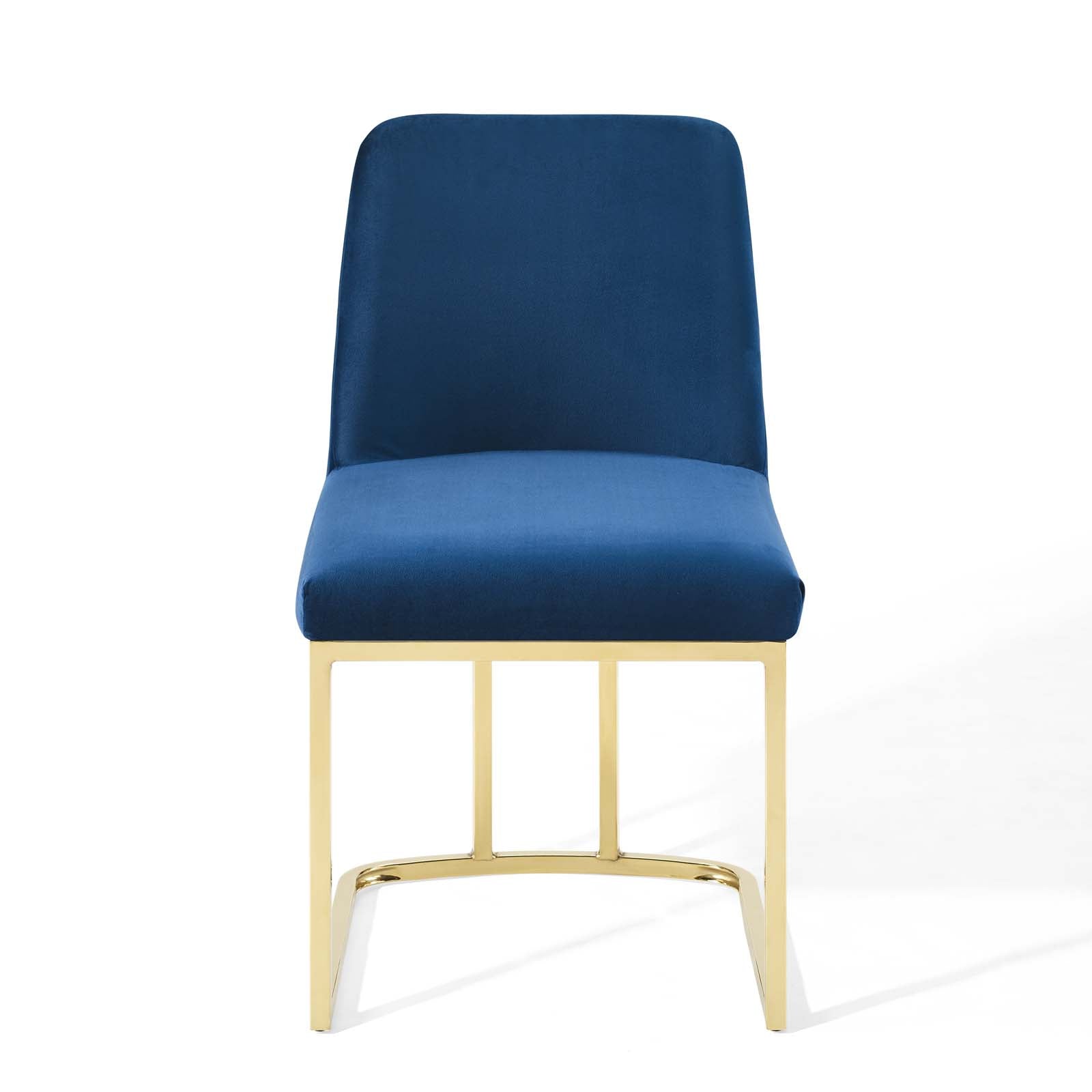 Modway Dining Chairs - Amplify Sled Base Performance Velvet Dining Side Chair Gold Navy