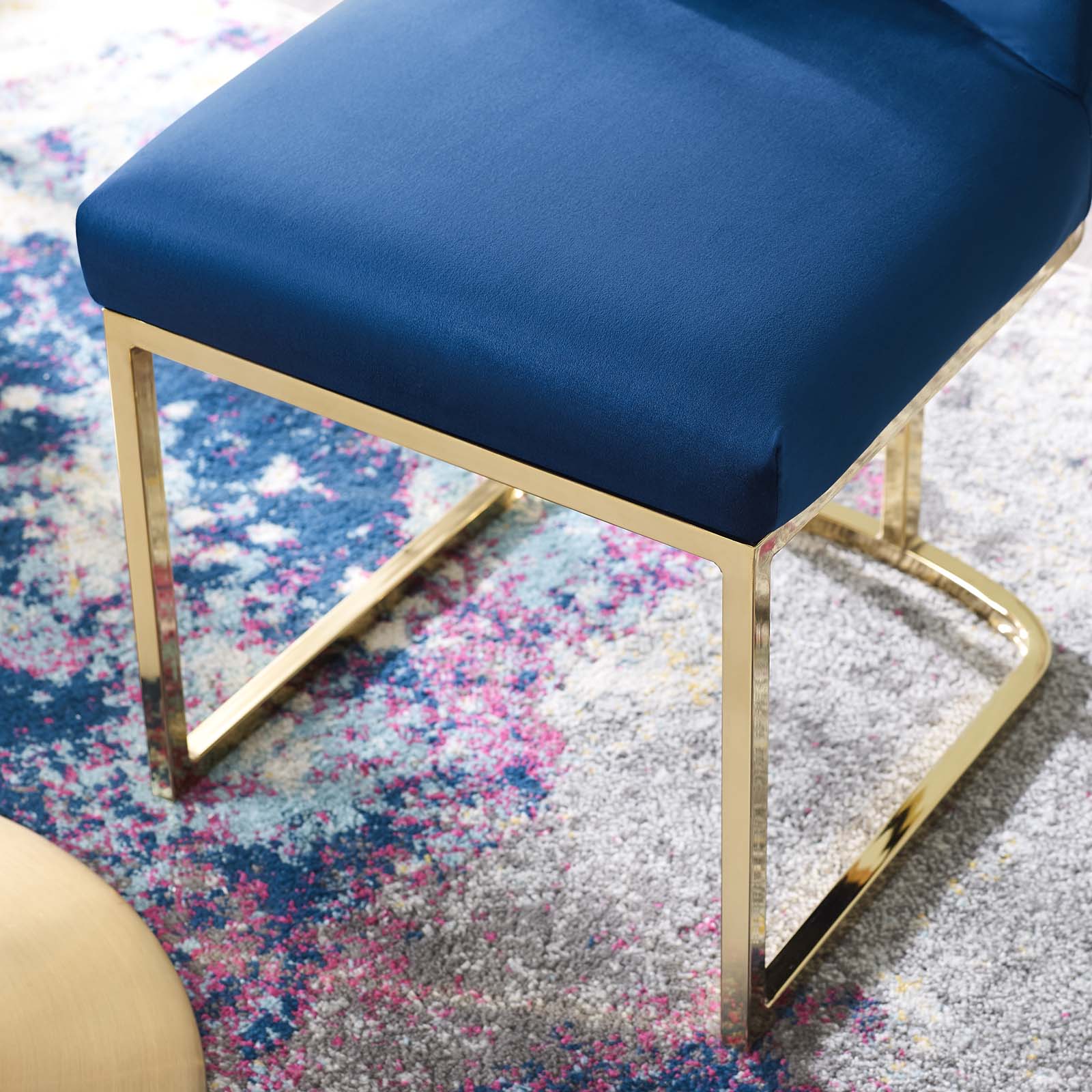 Modway Dining Chairs - Amplify Sled Base Performance Velvet Dining Side Chair Gold Navy
