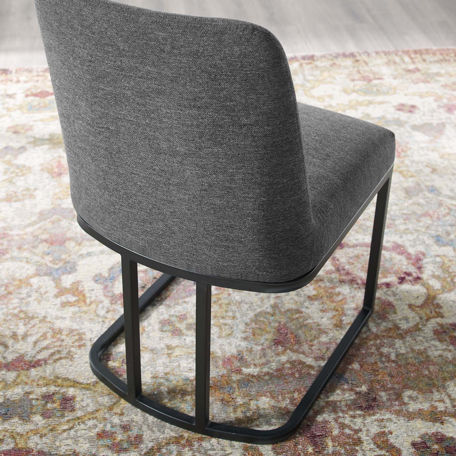 Modway Dining Chairs - Amplify Sled Base Upholstered Fabric Dining Side Chair Black Charcoal