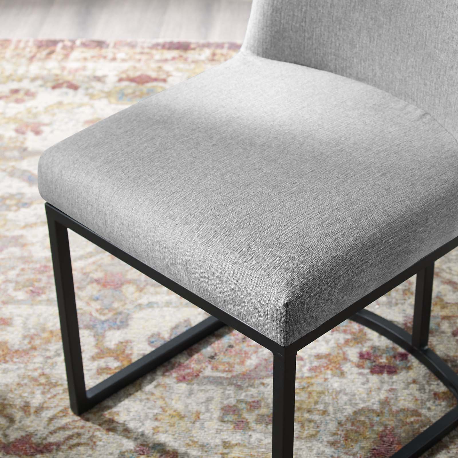 Modway Dining Chairs - Amplify Sled Base Upholstered Fabric Dining Side Chair Black Light Gray