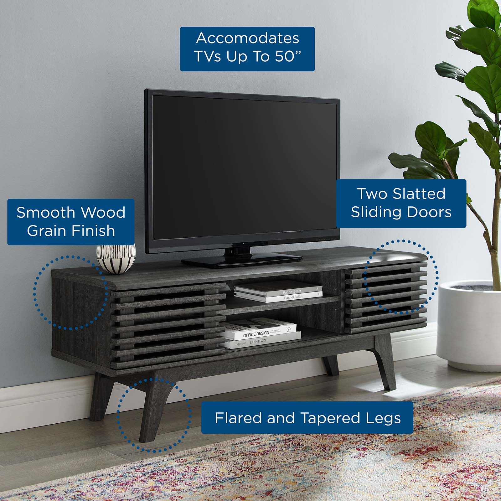 Modway TV & Media Units - Render-46"-Media-Console-TV-Stand-Charcoal