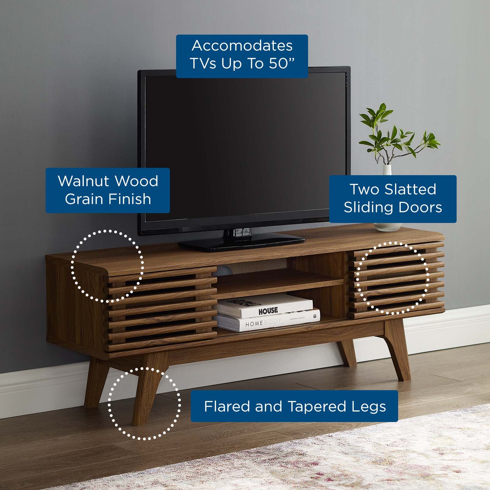 Modway TV & Media Units - Render 46" Media Console TV Stand Walnut