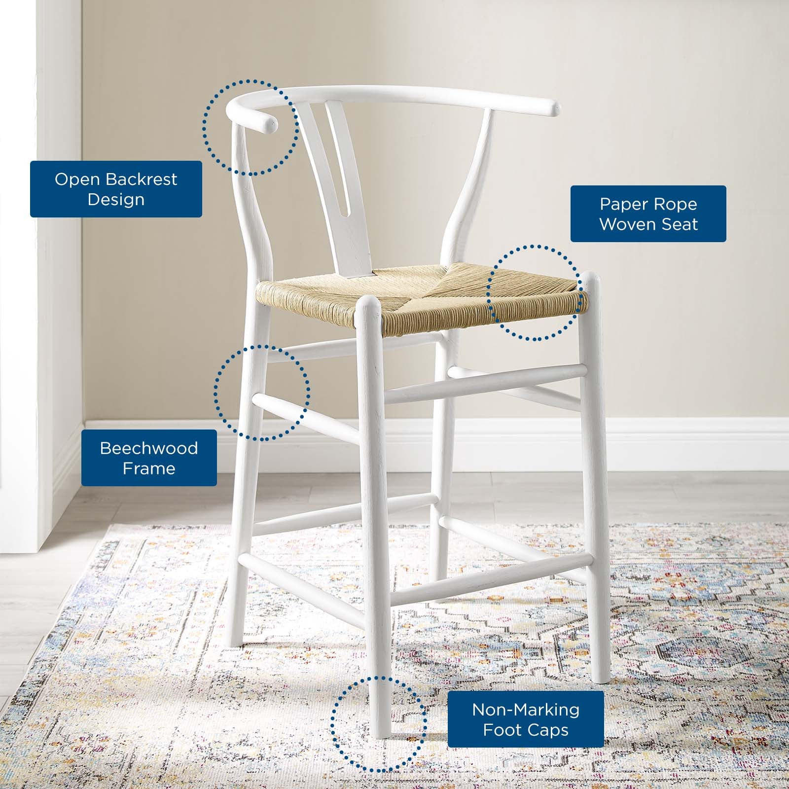 Modway Barstools - Amish Wood Counter Stool White