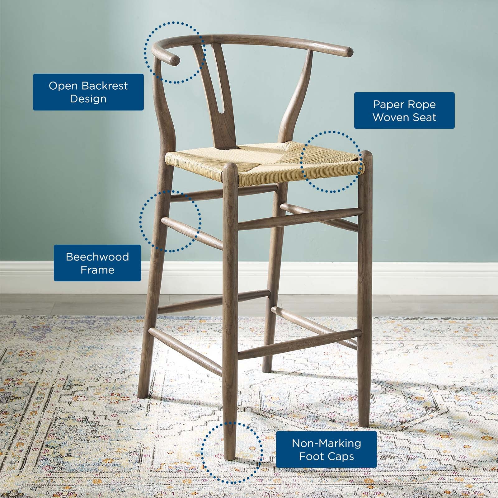 Modway Barstools - Amish Wood Bar Stool Gray