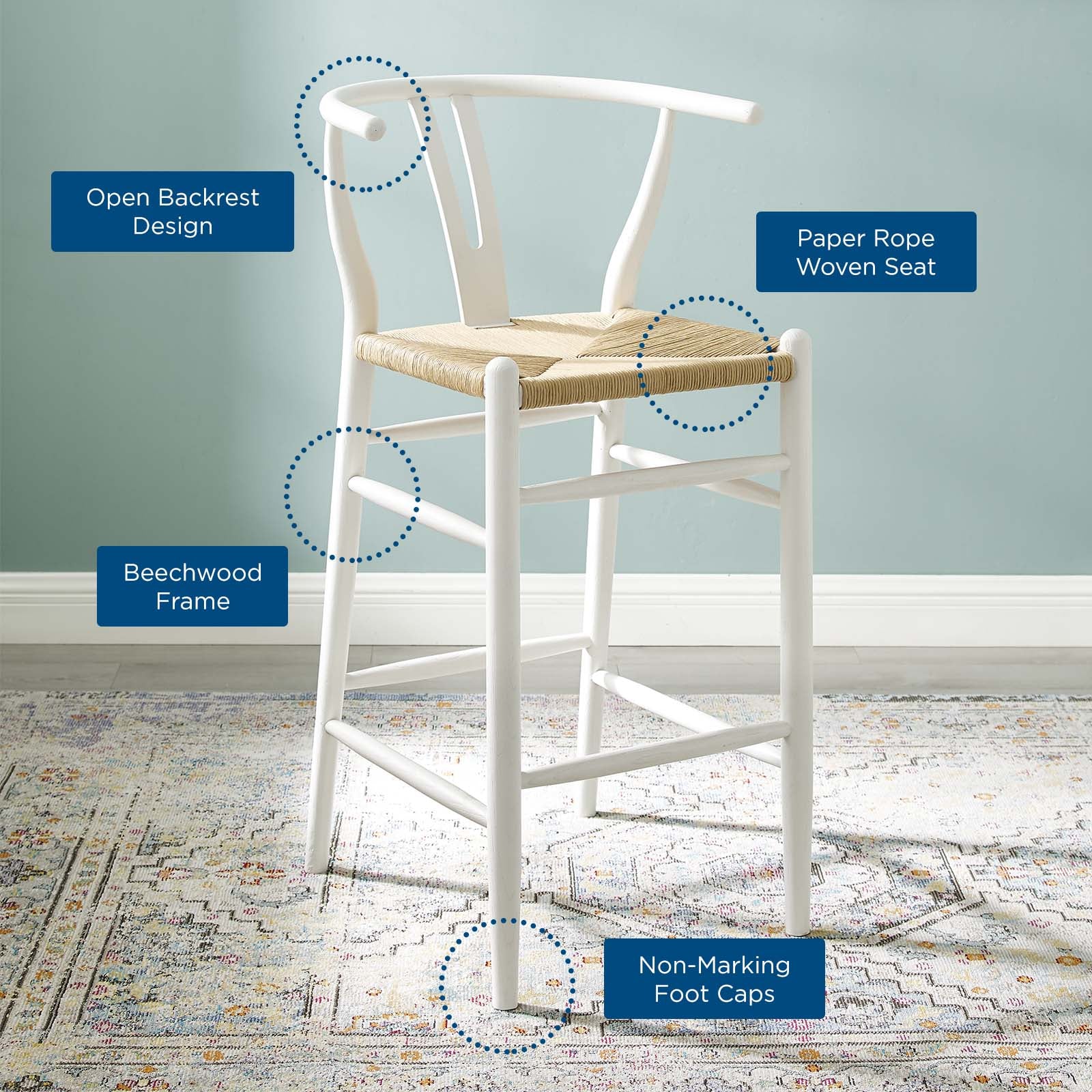 Modway Barstools - Amish Wood Bar Stool White
