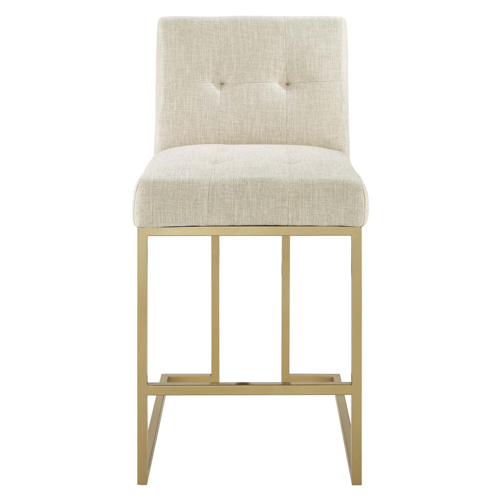 Modway Barstools - Privy Gold Stainless Steel Upholstered Fabric Counter Stool Gold Beige