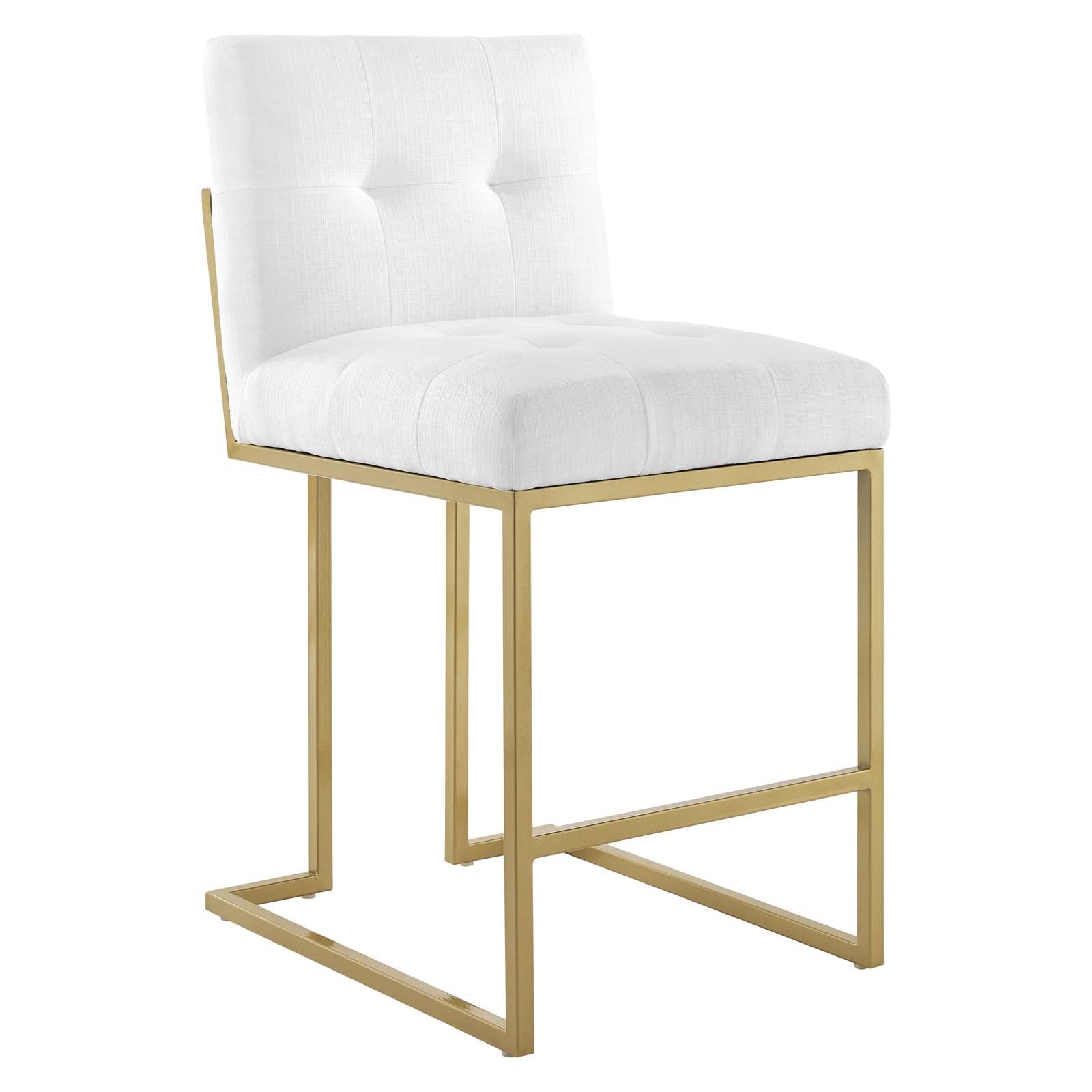 Modway Barstools - Privy Gold Stainless Steel Upholstered Fabric Counter Stool Gold White