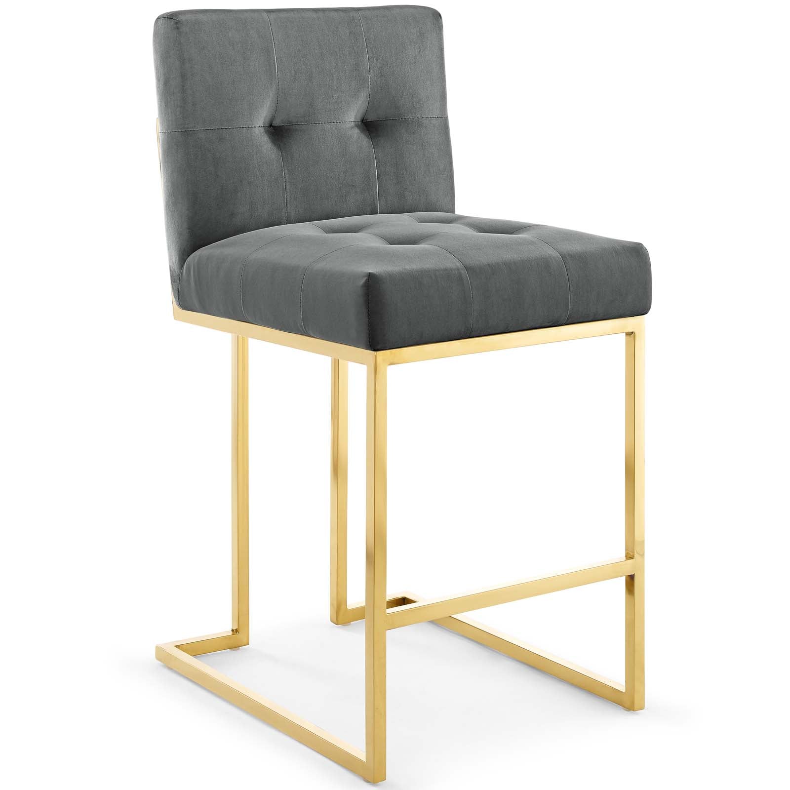 Privy Gold Stainless Steel Performance Velvet Counter Stool Gold Charcoal