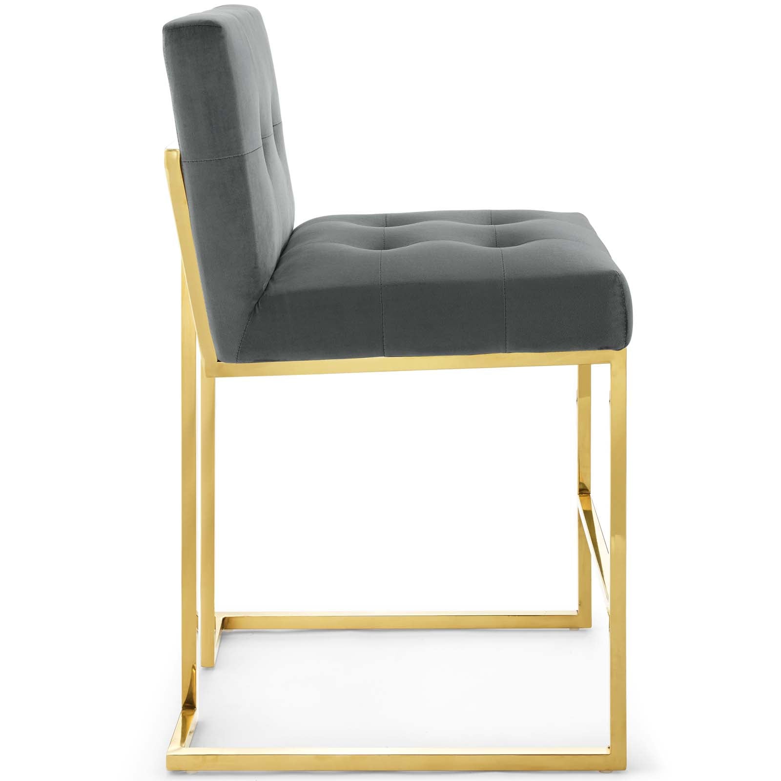 Privy Gold Stainless Steel Performance Velvet Counter Stool Gold Charcoal