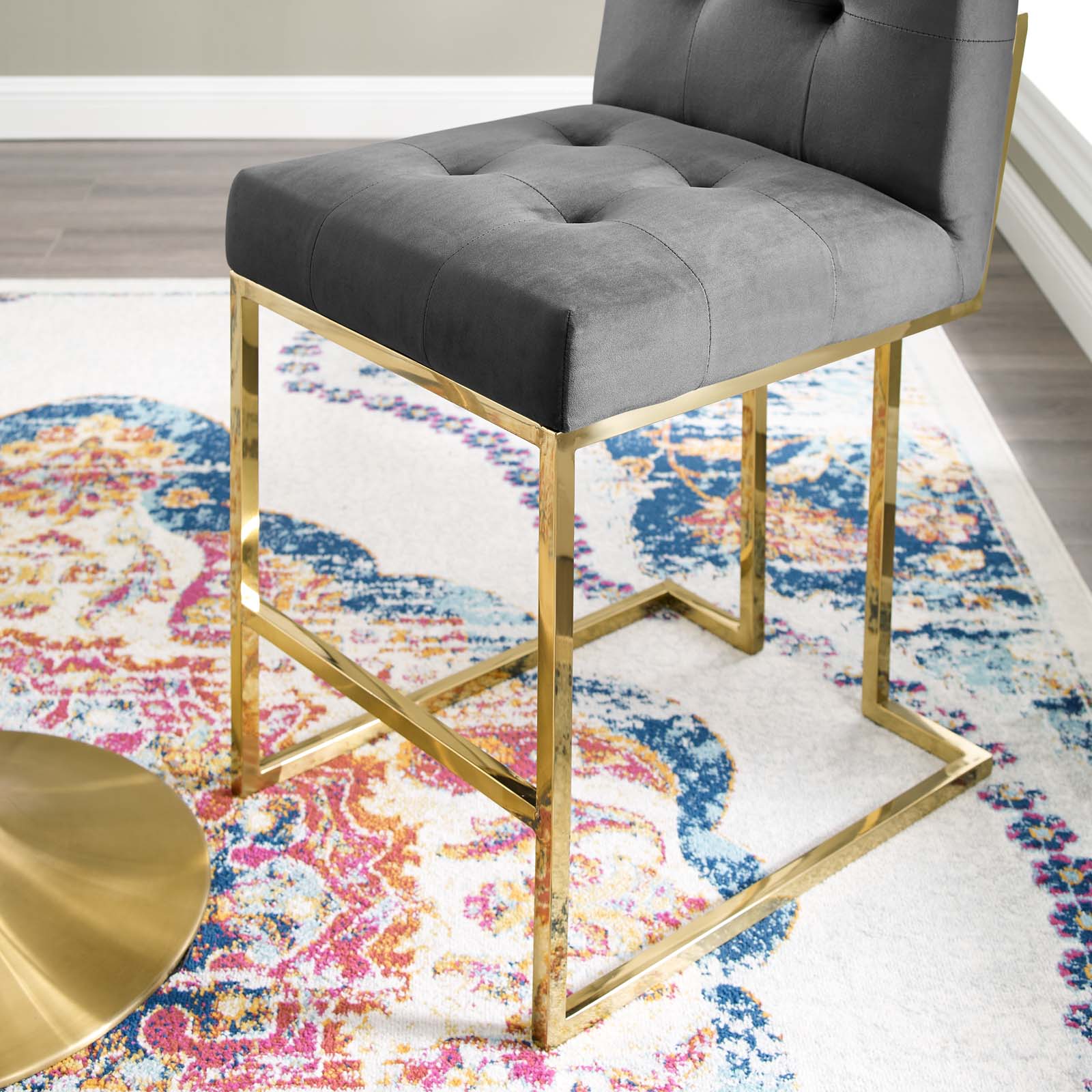 Privy Gold Stainless Steel Performance Velvet Counter Stool Gold Charcoal