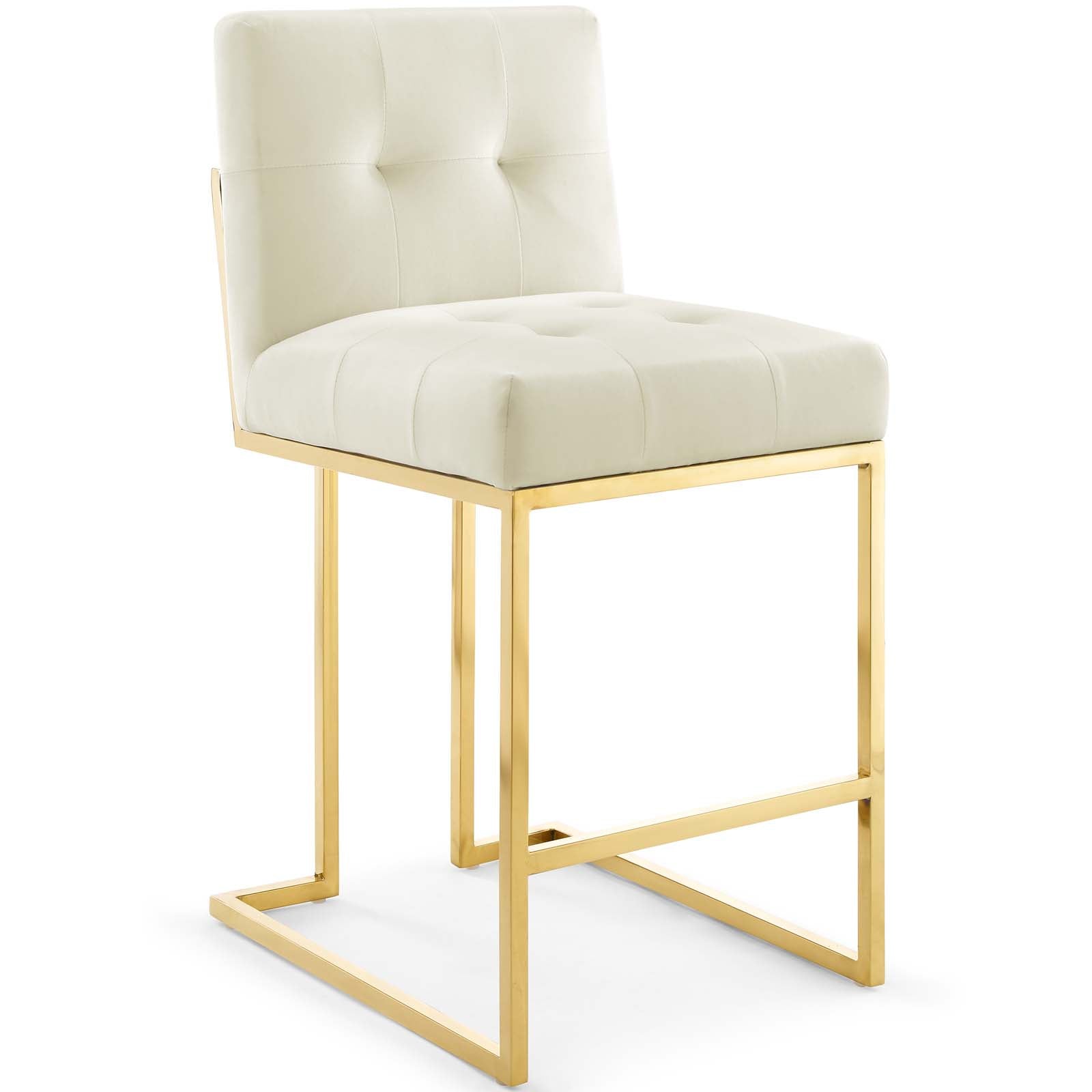 Modway Barstools - Privy Gold Stainless Steel Performance Velvet Counter Stool Gold Ivory