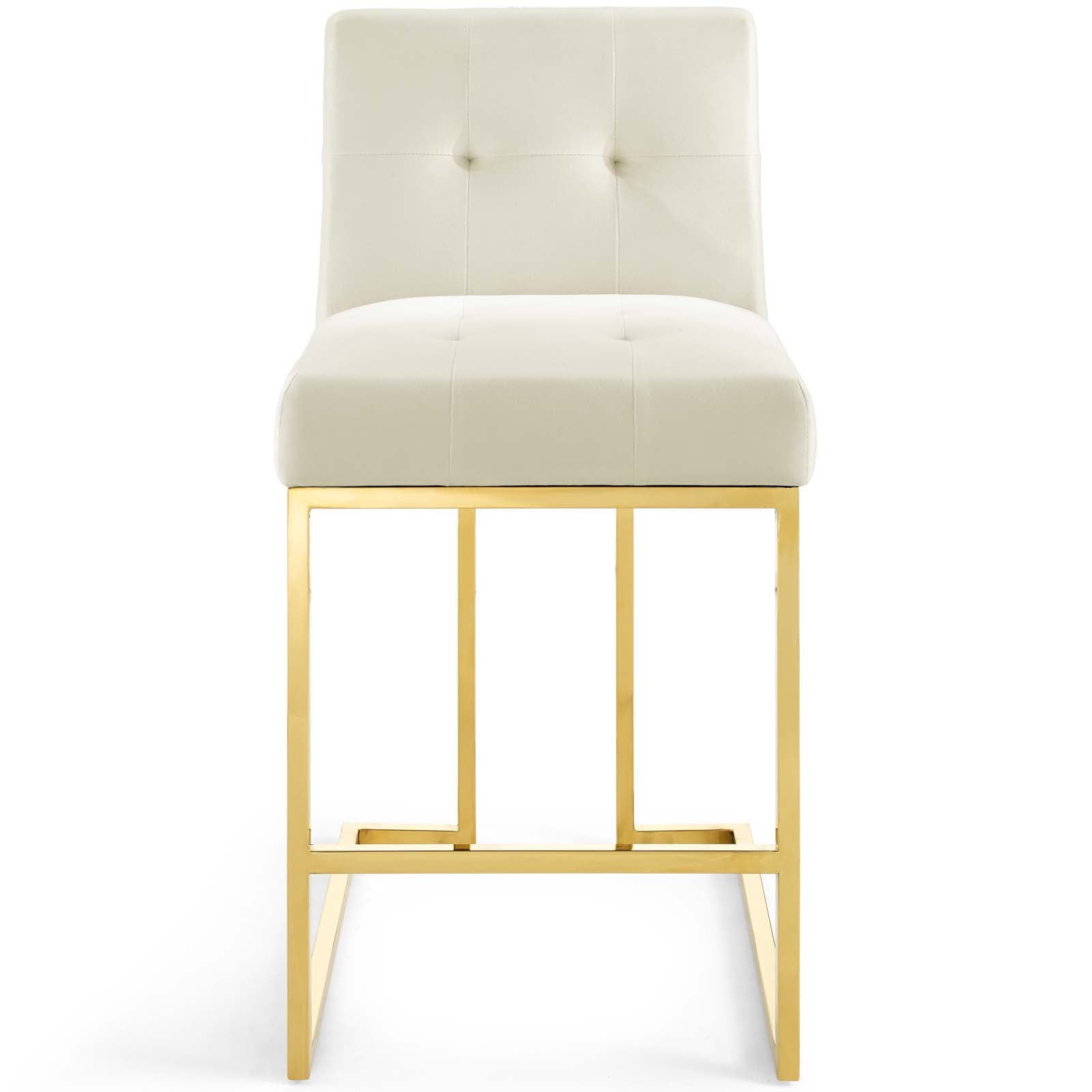Modway Barstools - Privy Gold Stainless Steel Performance Velvet Counter Stool Gold Ivory