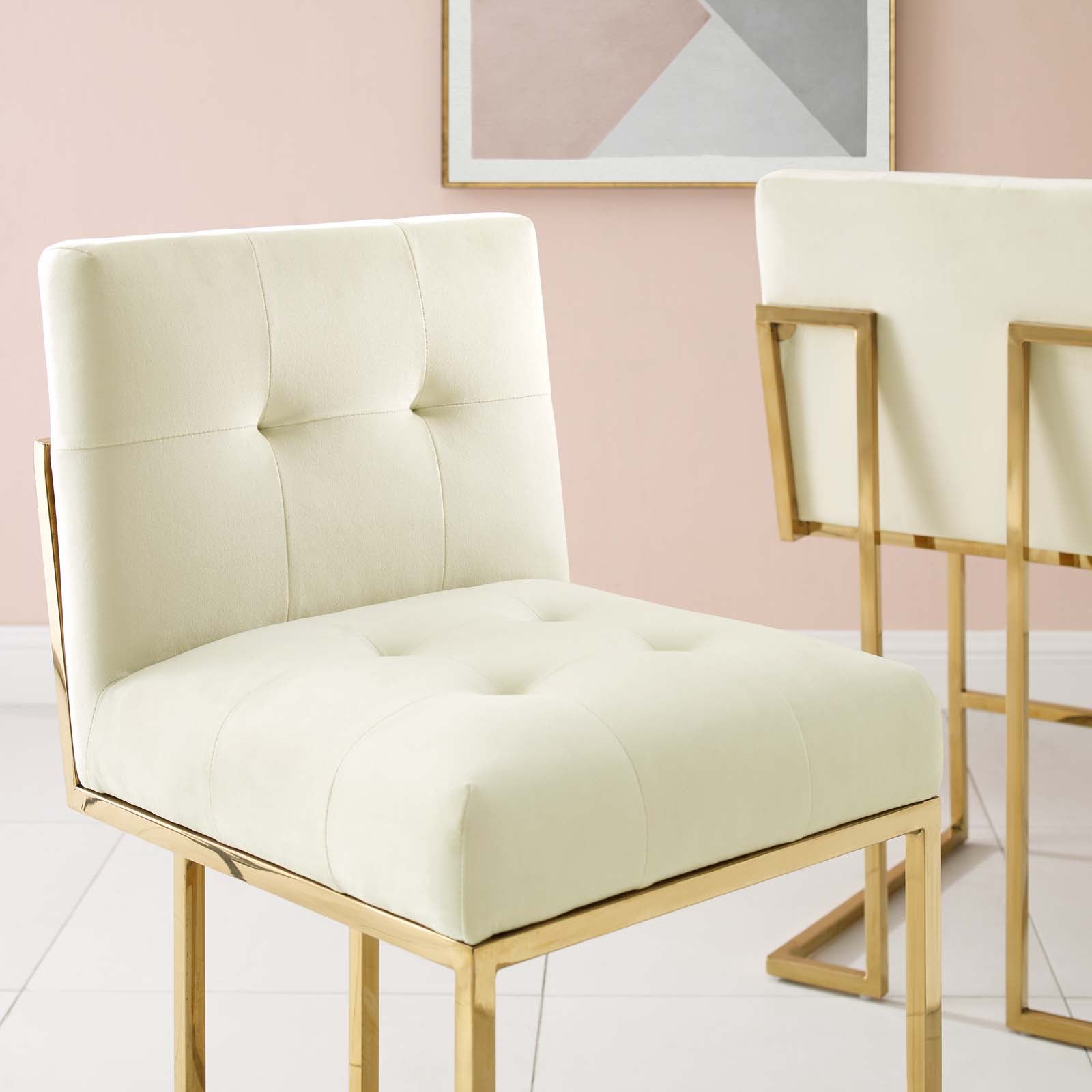 Modway Barstools - Privy Gold Stainless Steel Performance Velvet Counter Stool Gold Ivory