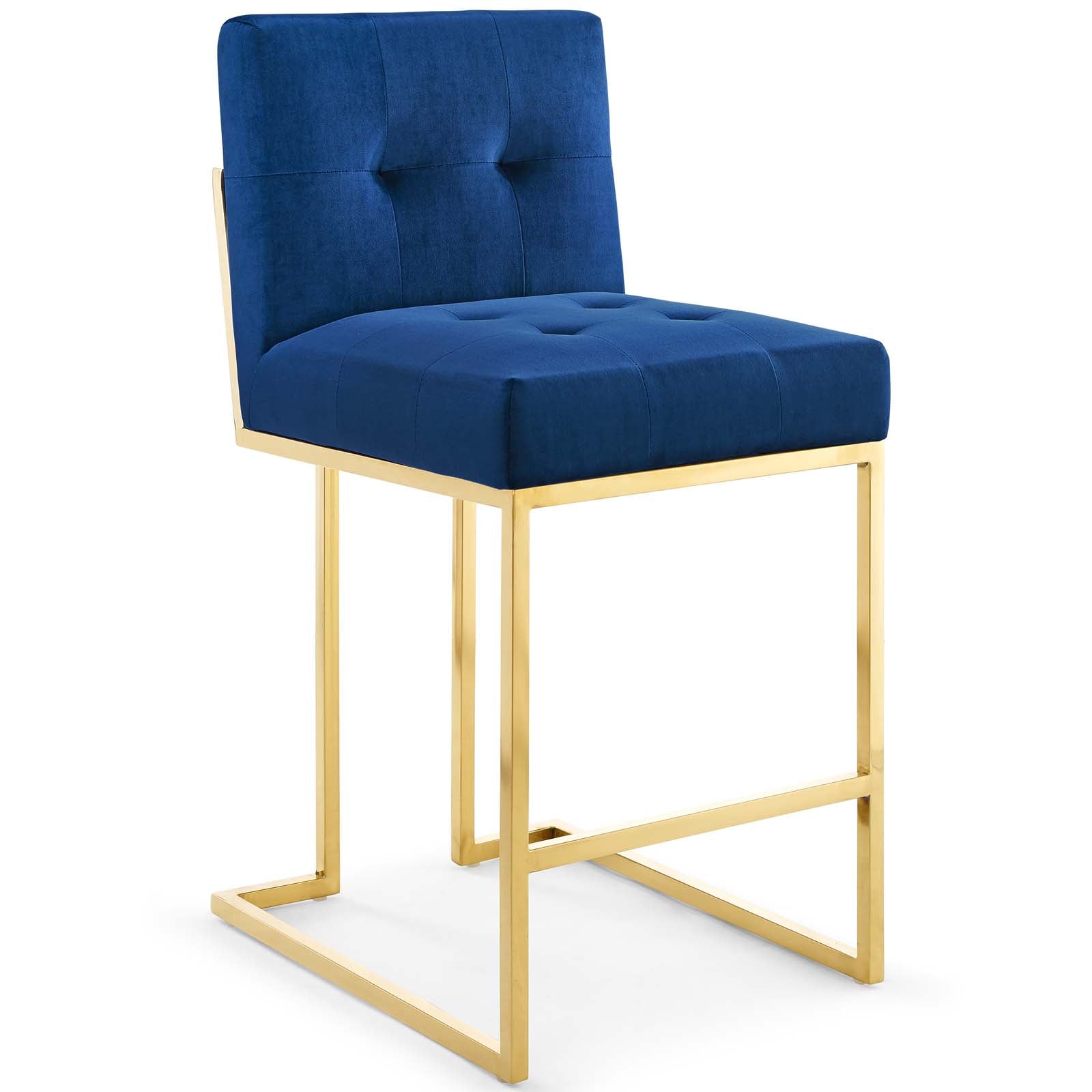 Modway Barstools - Privy Gold Stainless Steel Performance Velvet Counter Stool Gold Navy