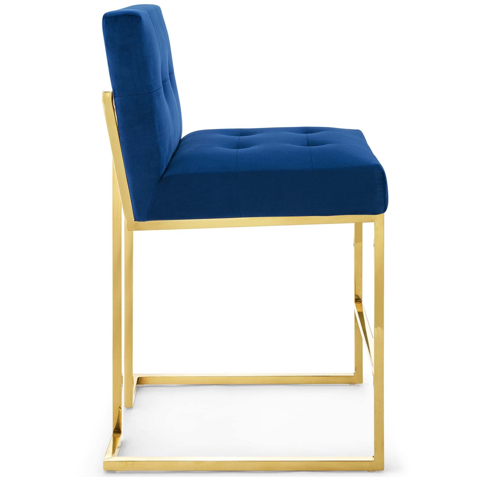 Modway Barstools - Privy Gold Stainless Steel Performance Velvet Counter Stool Gold Navy