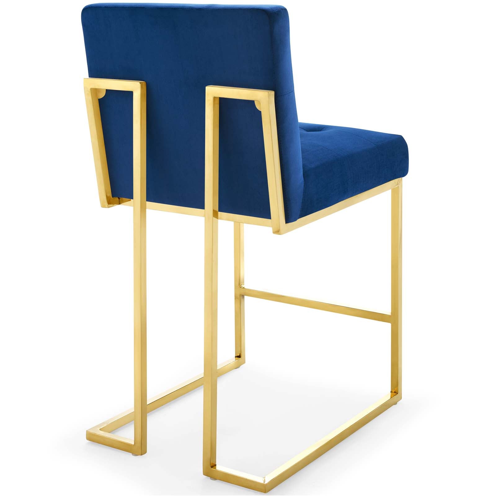 Modway Barstools - Privy Gold Stainless Steel Performance Velvet Counter Stool Gold Navy