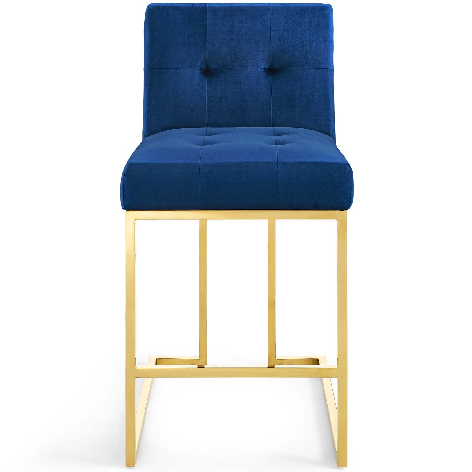 Modway Barstools - Privy Gold Stainless Steel Performance Velvet Counter Stool Gold Navy