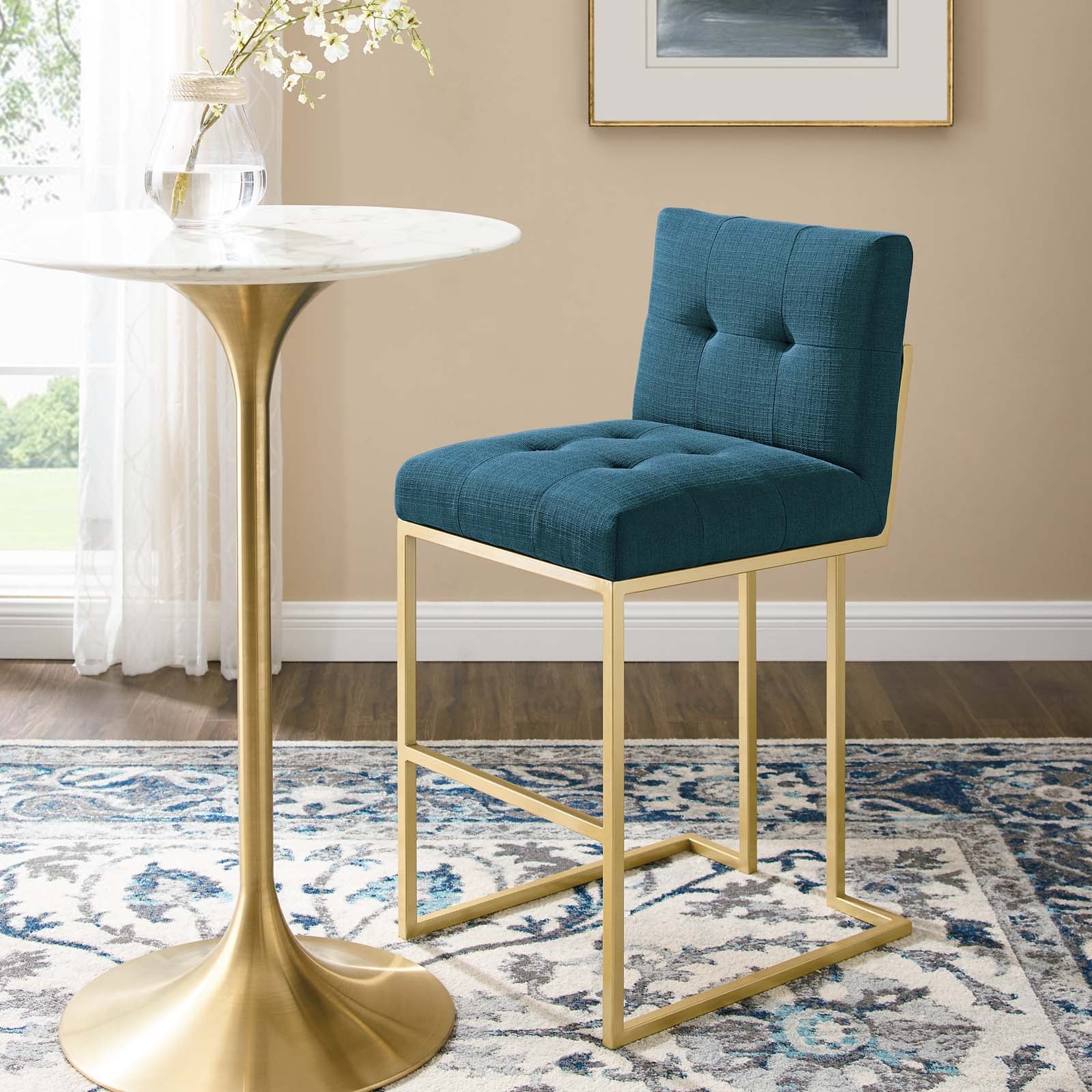Modway Barstools - Privy Fabric Bar Stool Gold Azure
