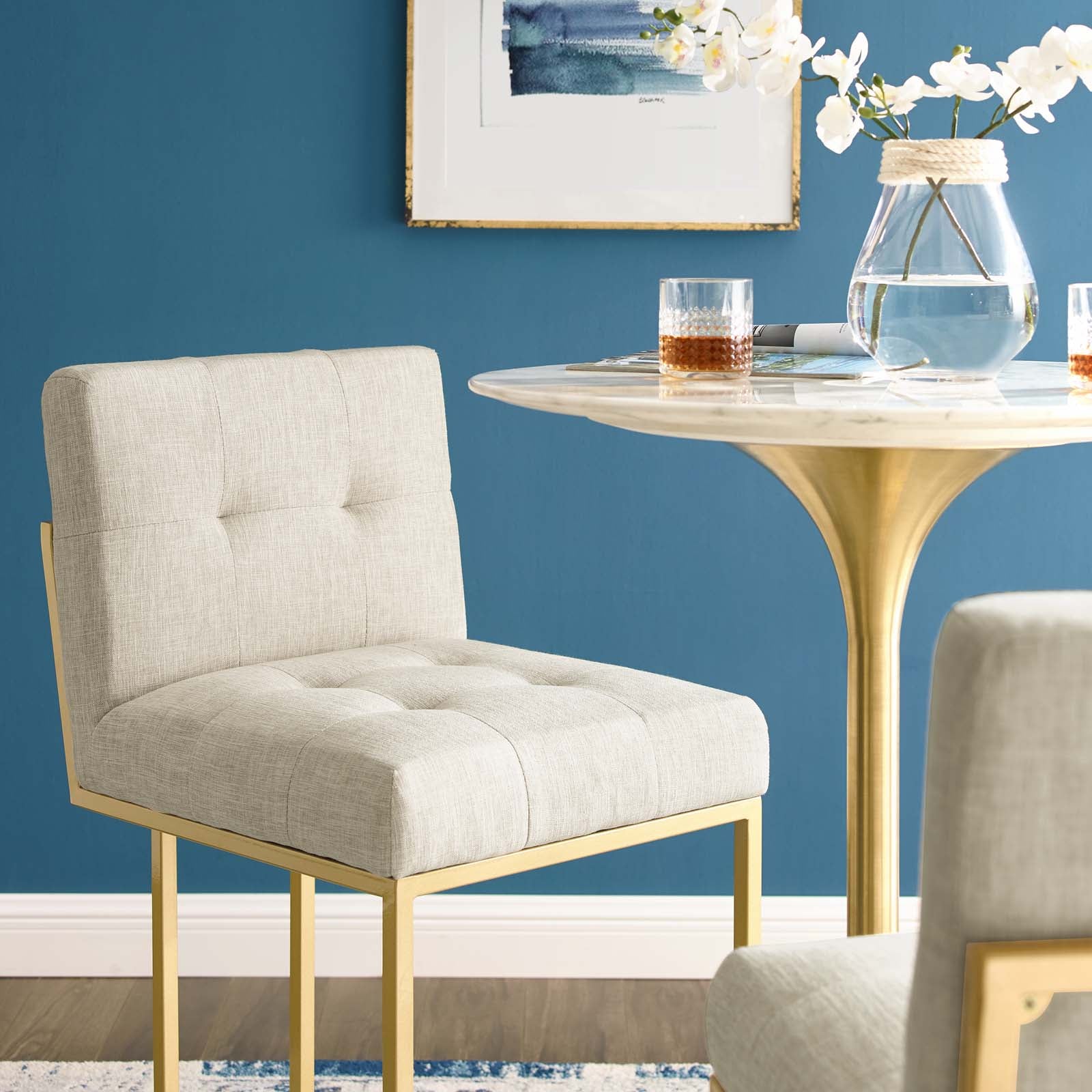 Modway Barstools - Privy Fabric Bar Stool Gold Beige