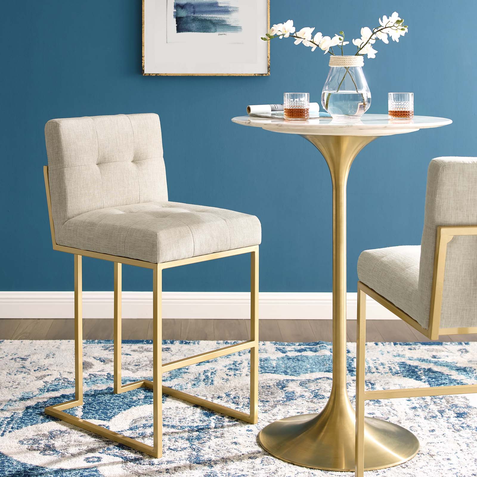 Modway Barstools - Privy Fabric Bar Stool Gold Beige