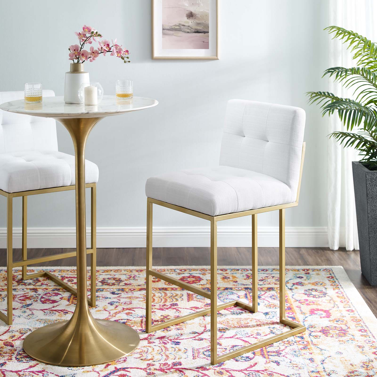Modway Barstools - Privy Fabric Bar Stool Gold White