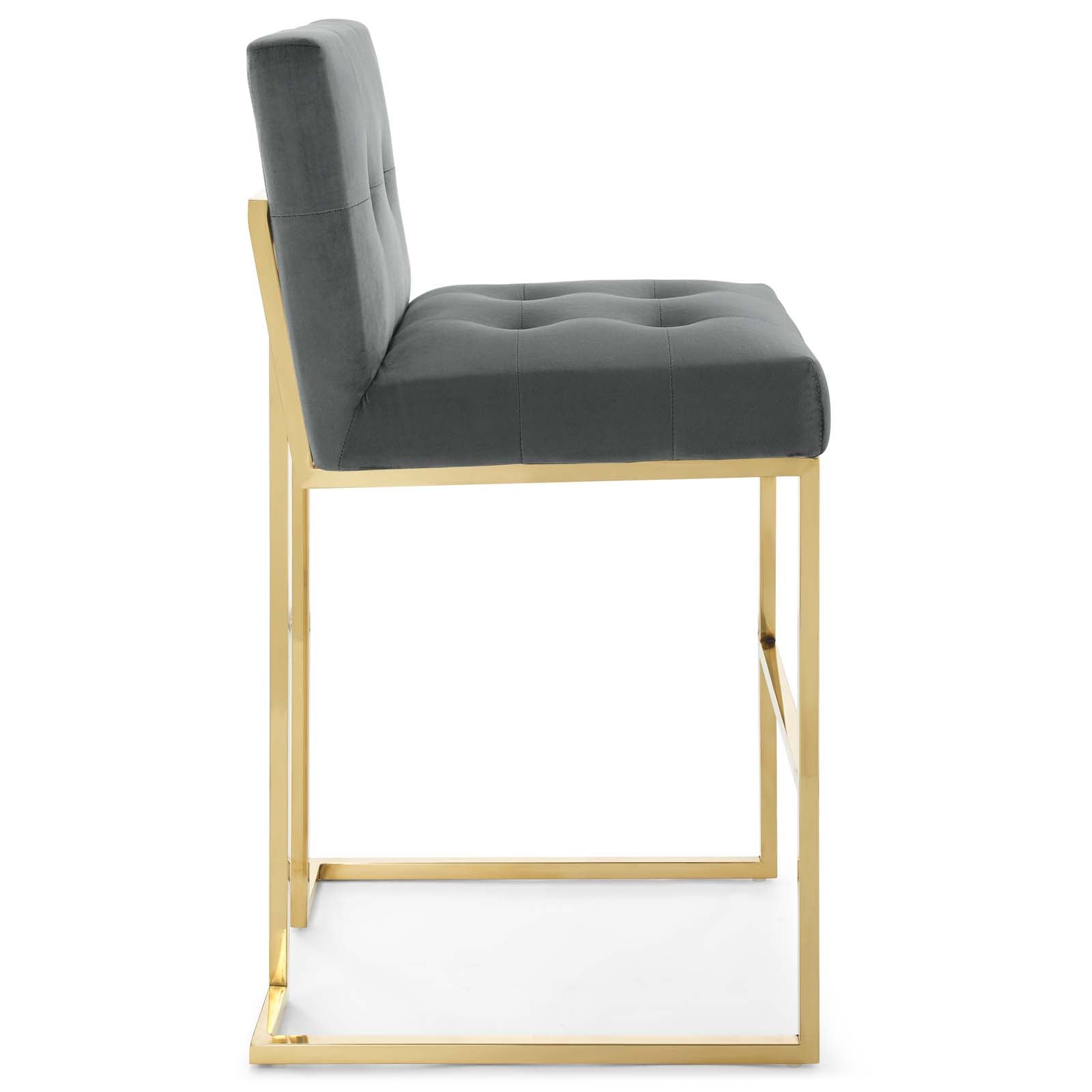 Modway Barstools - Privy Gold Stainless Steel Performance Velvet Bar Stool Gold Charcoal