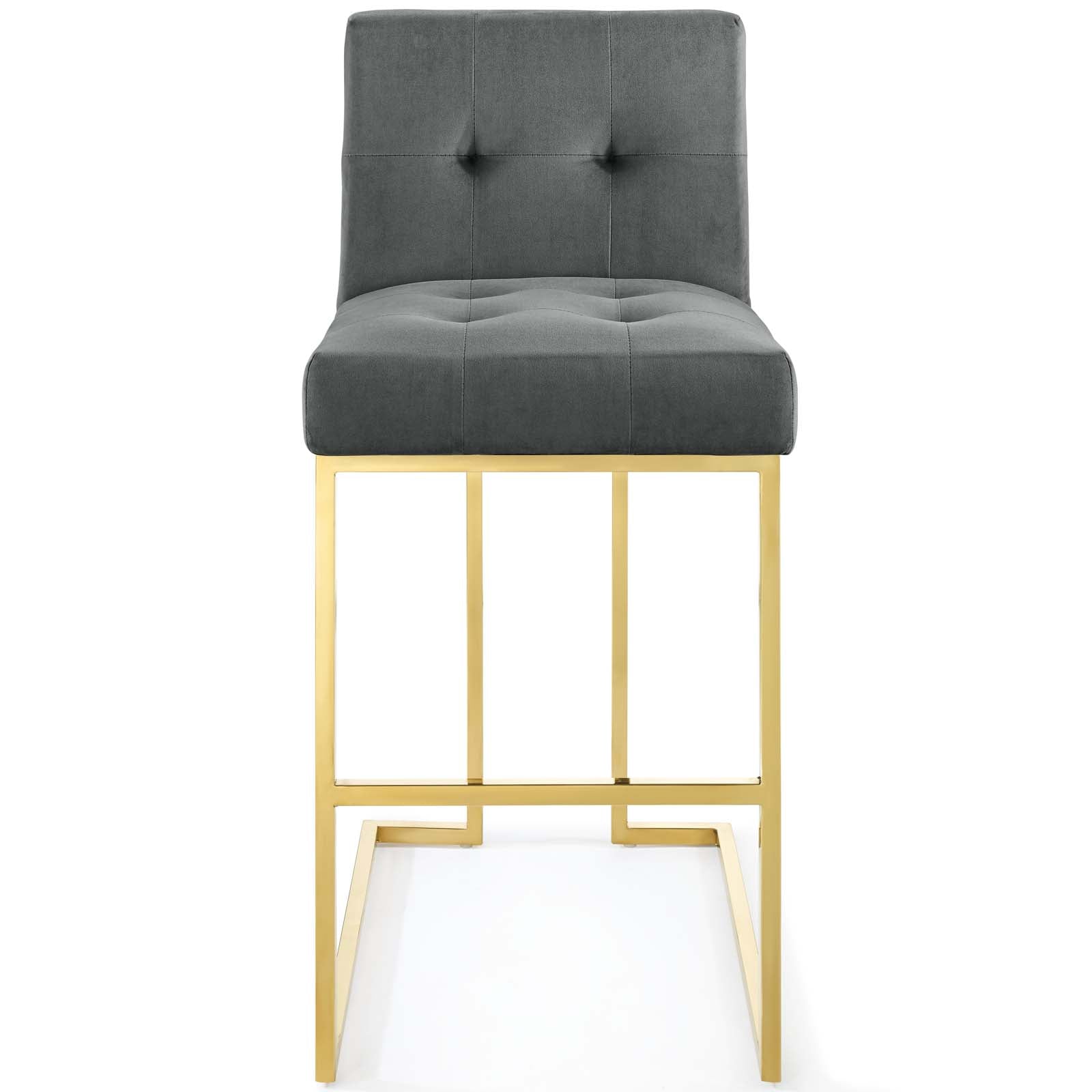 Modway Barstools - Privy Gold Stainless Steel Performance Velvet Bar Stool Gold Charcoal