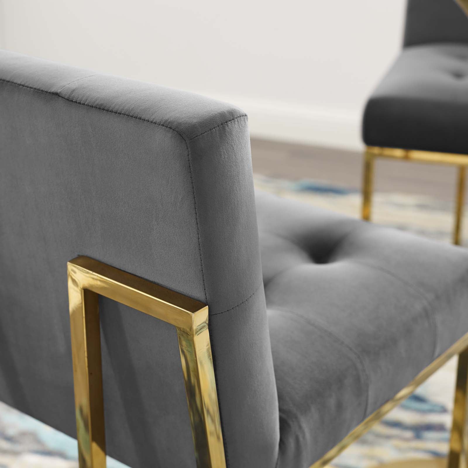 Modway Barstools - Privy Gold Stainless Steel Performance Velvet Bar Stool Gold Charcoal