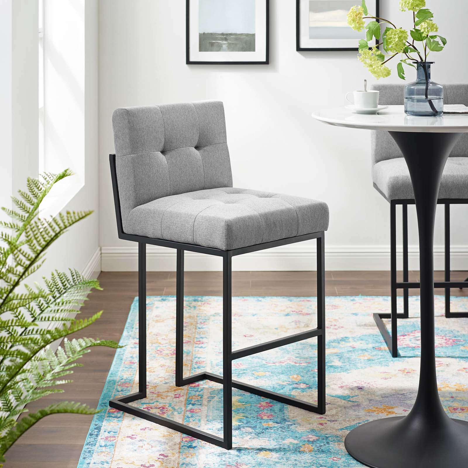 Modway Barstools - Privy Fabric Bar Stool Black Light Gray