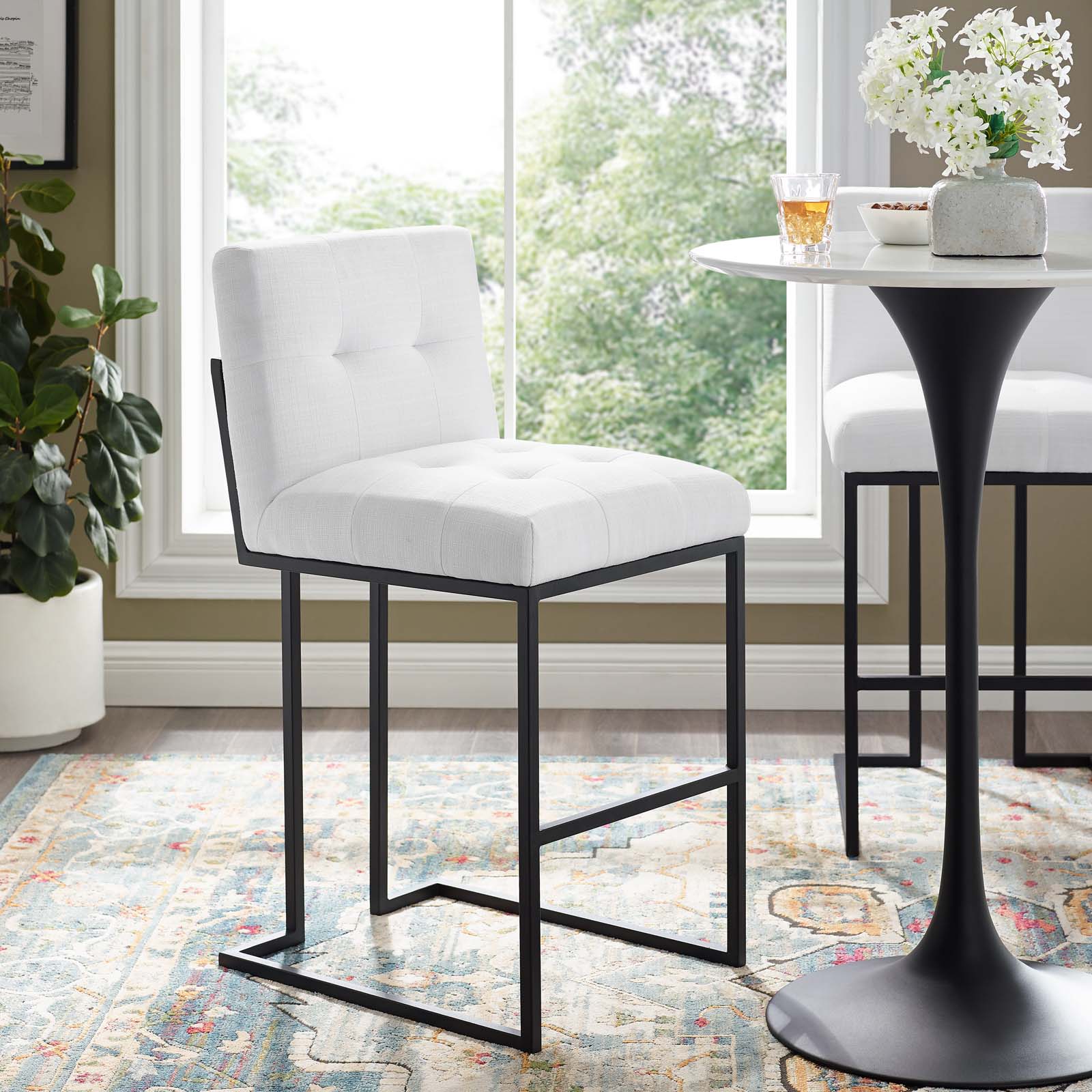 Modway Barstools - Privy Black Stainless Steel Upholstered Fabric Bar Stool Black White