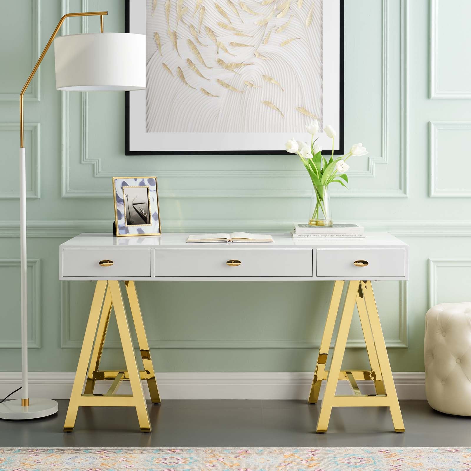 Modway Desks - Jettison Office Desk Gold & White