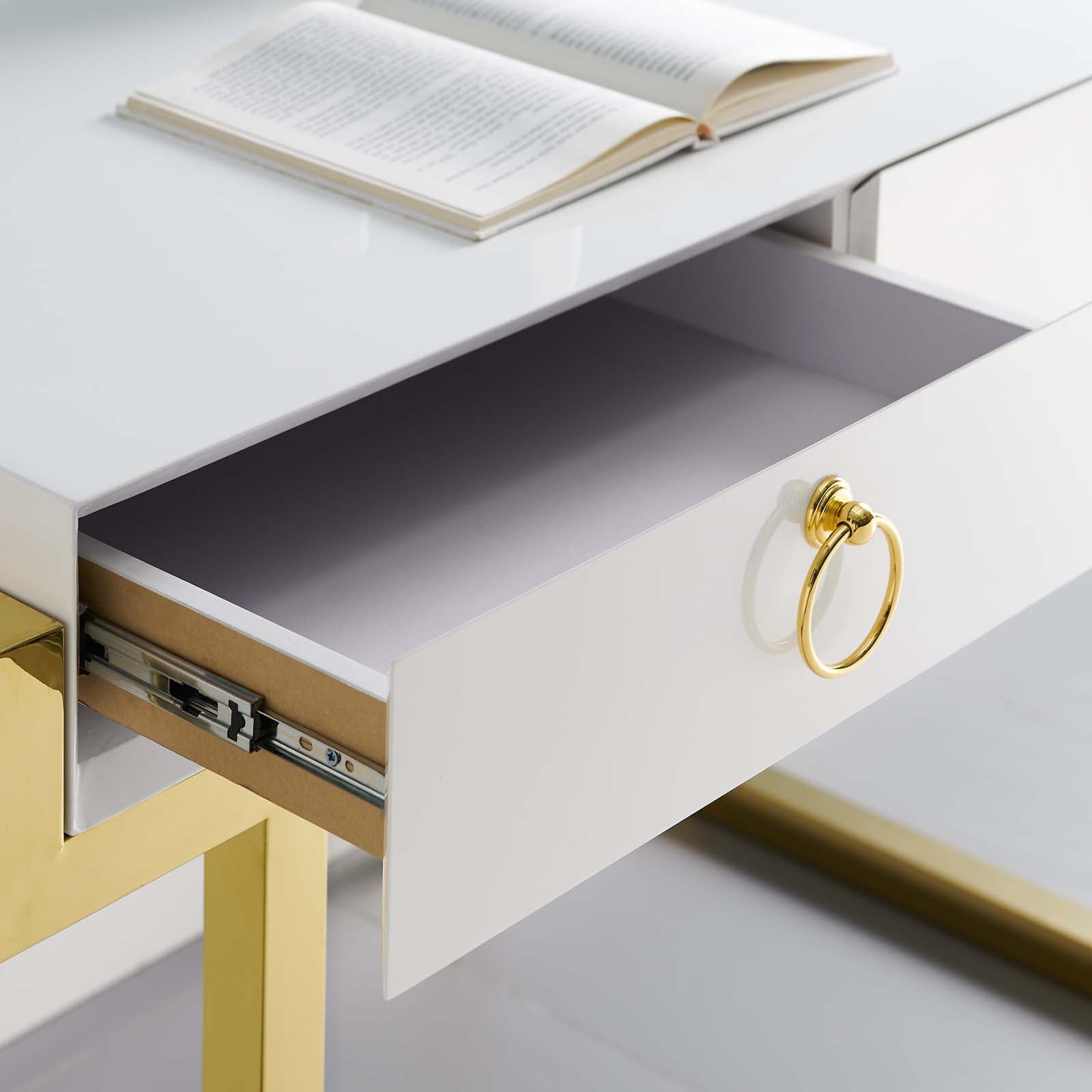 Modway Desks - Ring Office Desk Gold & White