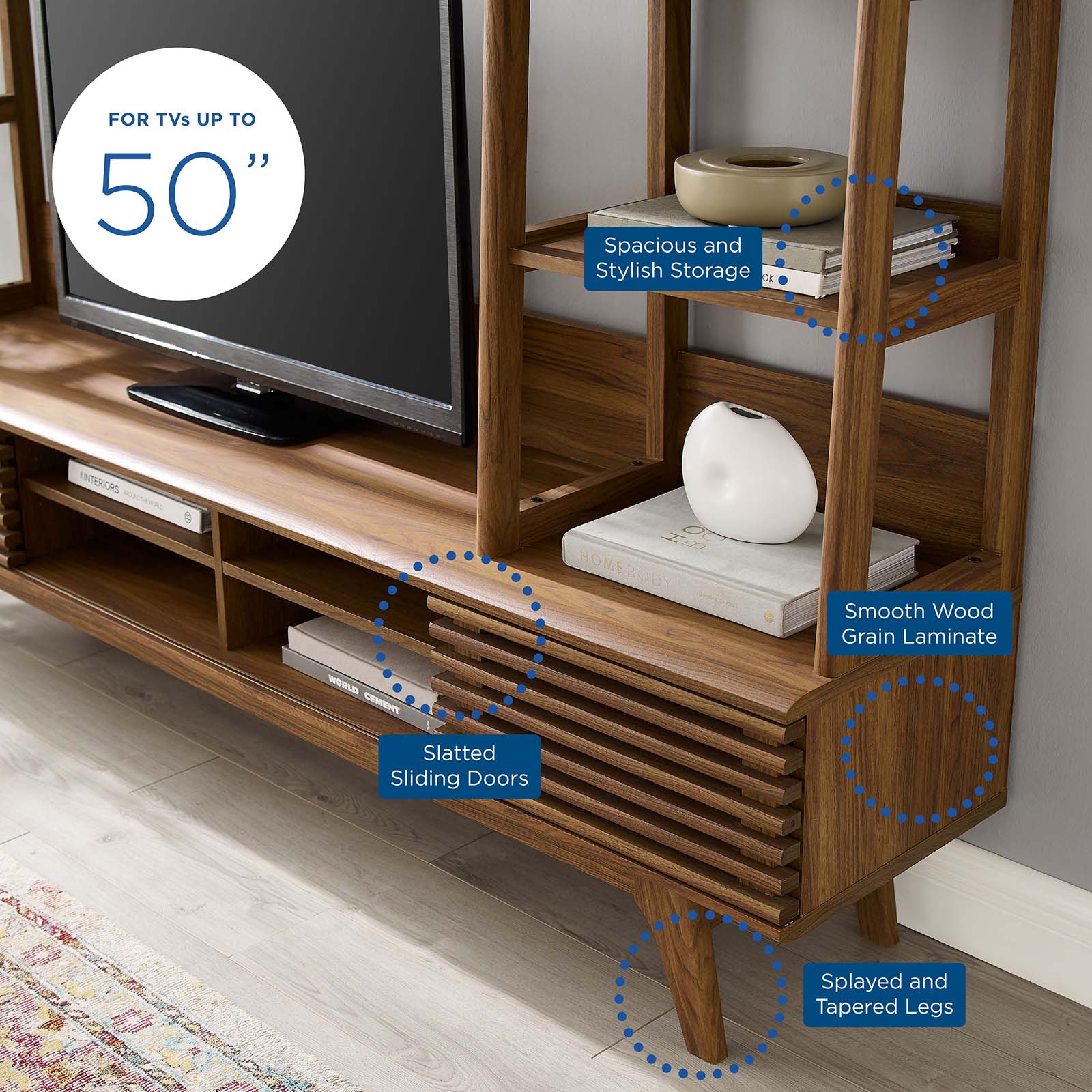 Modway TV & Media Units - Render TV Stand Entertainment Center Walnut