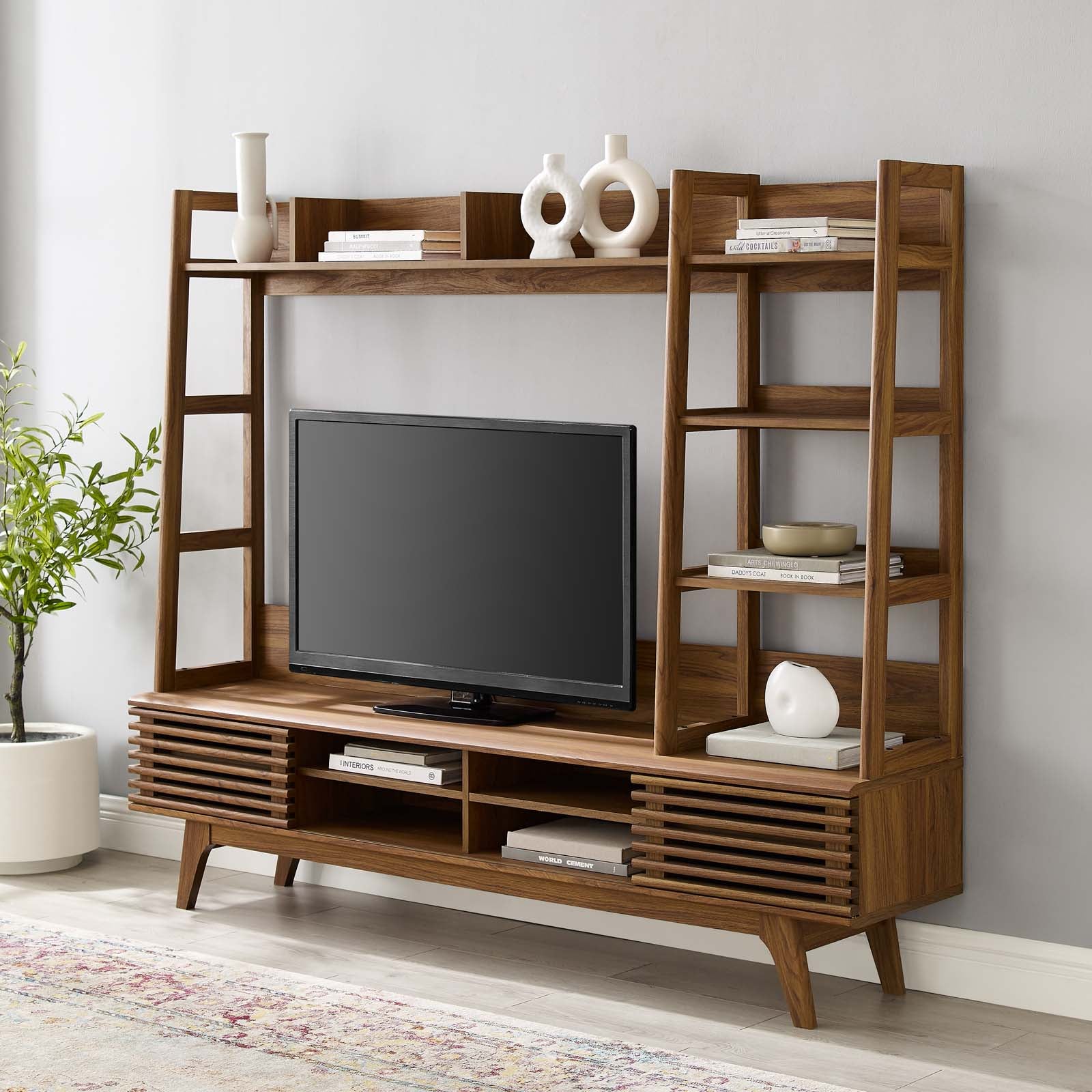 Modway TV & Media Units - Render TV Stand Entertainment Center Walnut