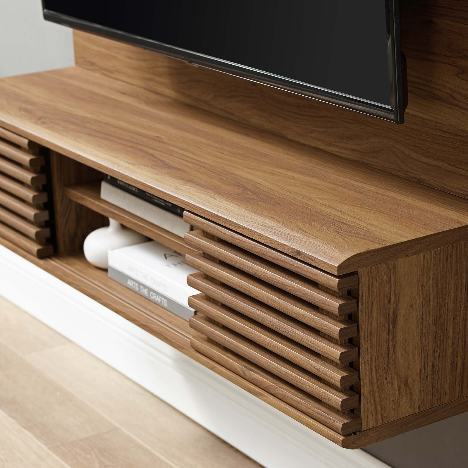 Modway TV & Media Units - Render Wall Mounted TV Stand Entertainment Center Walnut