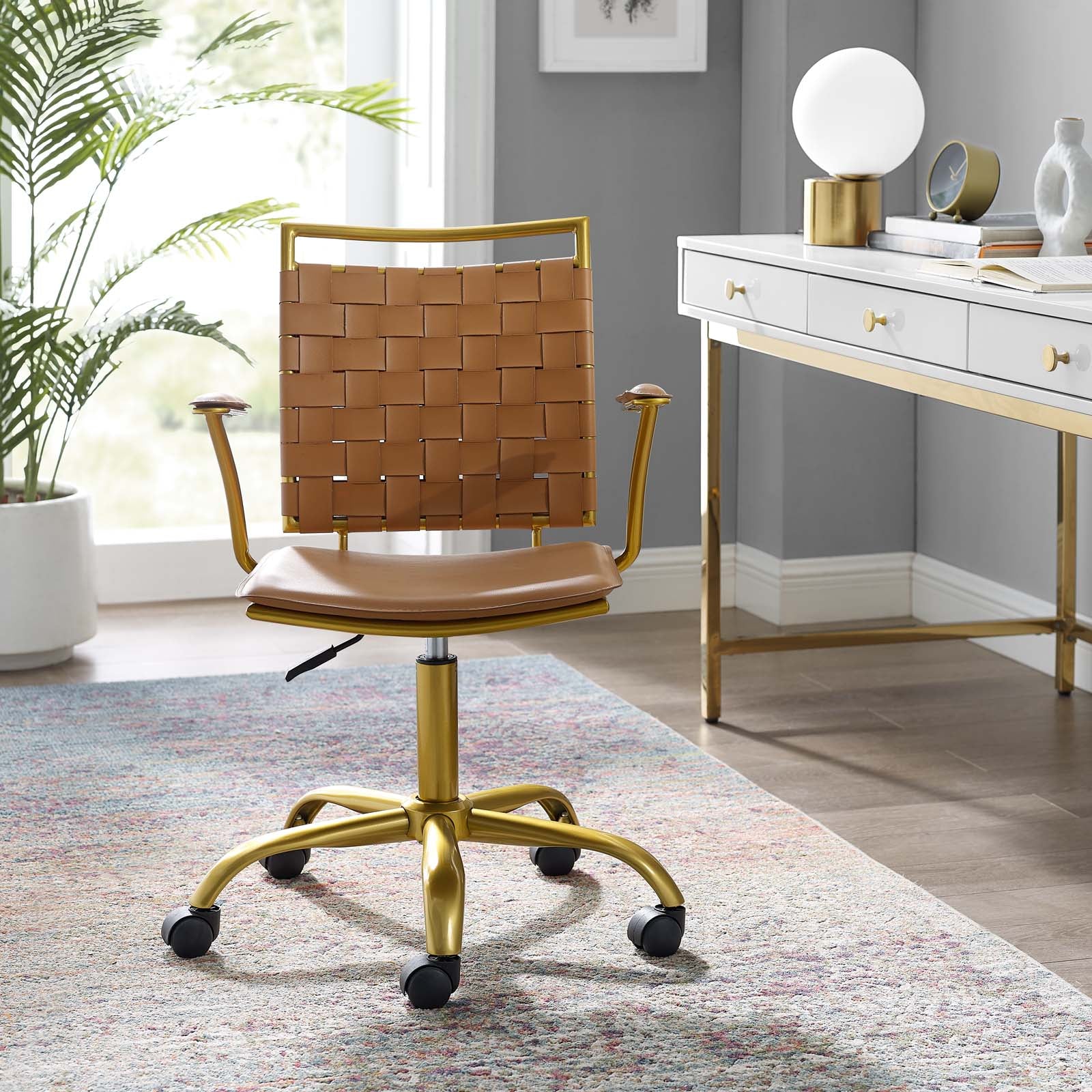 Modway Task Chairs - Fuse Faux Leather Office Chair Tan