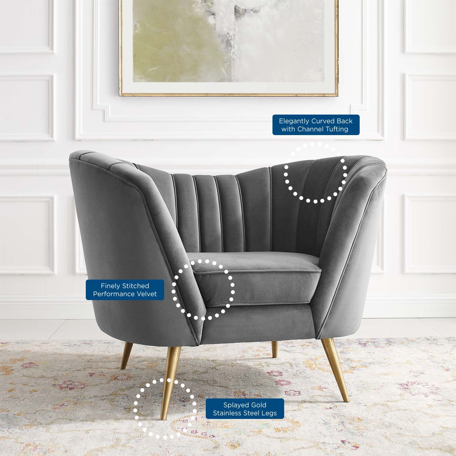 Modway Accent Chairs - Opportunity Performance Velvet Armchair Gray