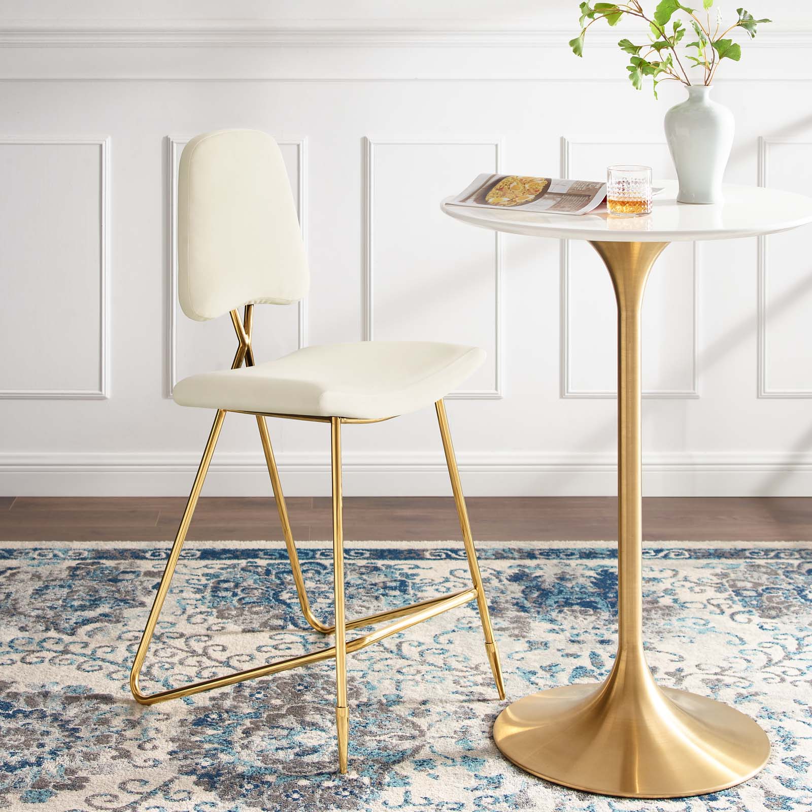 Ponder Performance Velvet Bar Stool Ivory