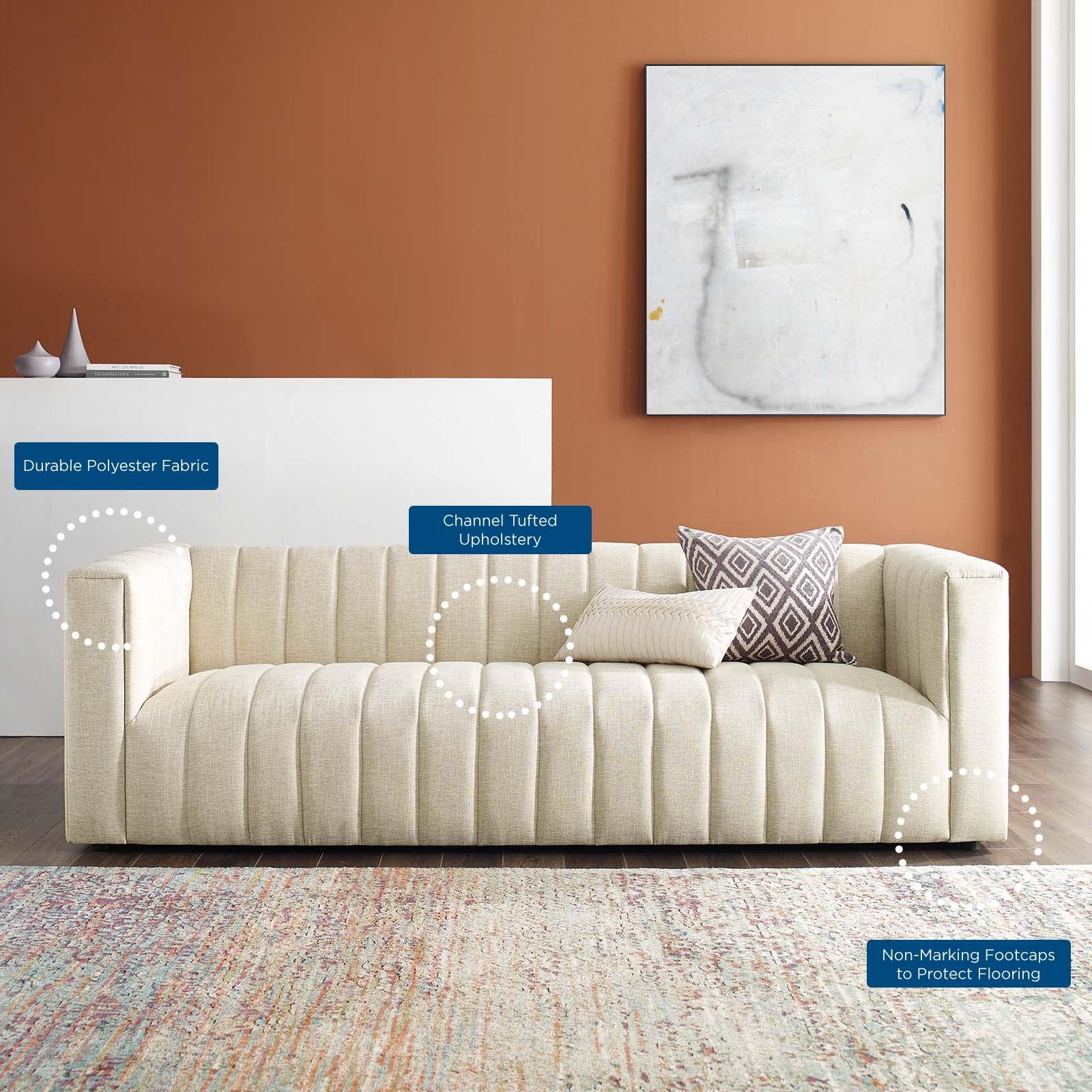 Modway Sofas & Couches - Reflection Channel Tufted Upholstered Fabric Sofa Beige