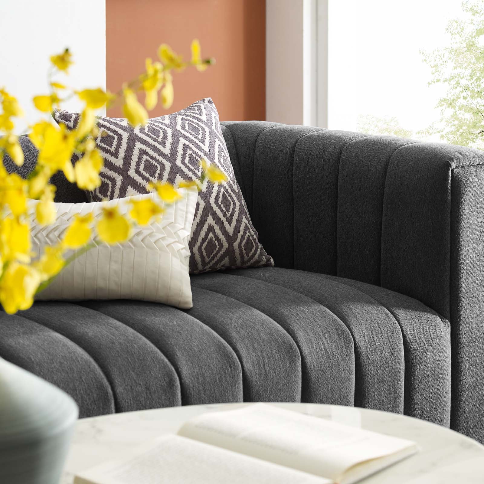 Modway Sofas & Couches - Reflection Channel Tufted Upholstered Fabric Sofa Charcoal