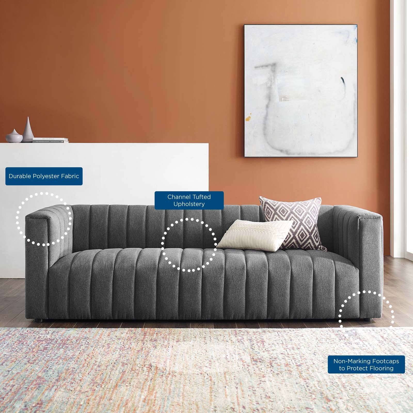 Modway Sofas & Couches - Reflection Channel Tufted Upholstered Fabric Sofa Charcoal
